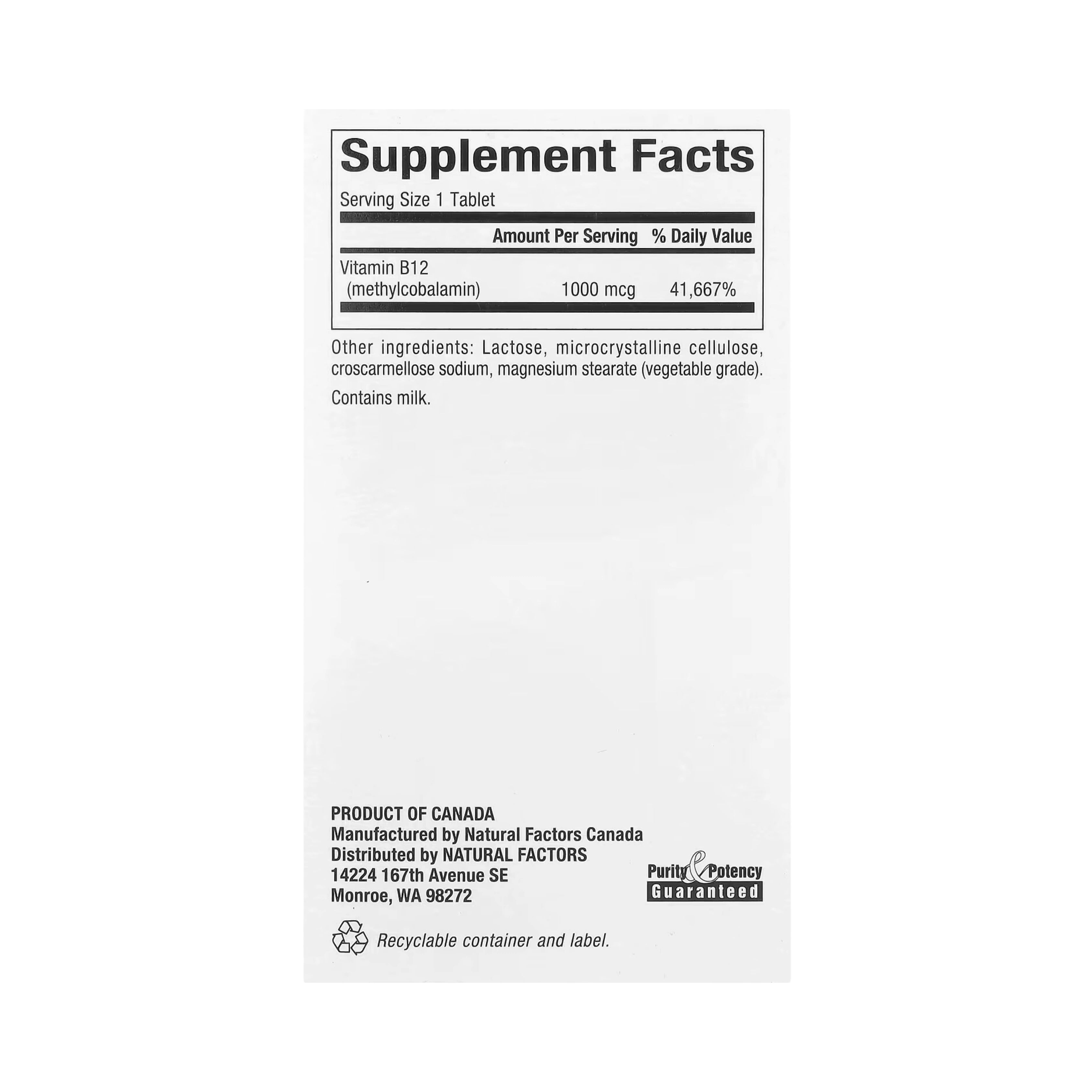 Natural Factors, B12, Methylcobalamin, 1,000 Mcg, 90 Chewable Tablets