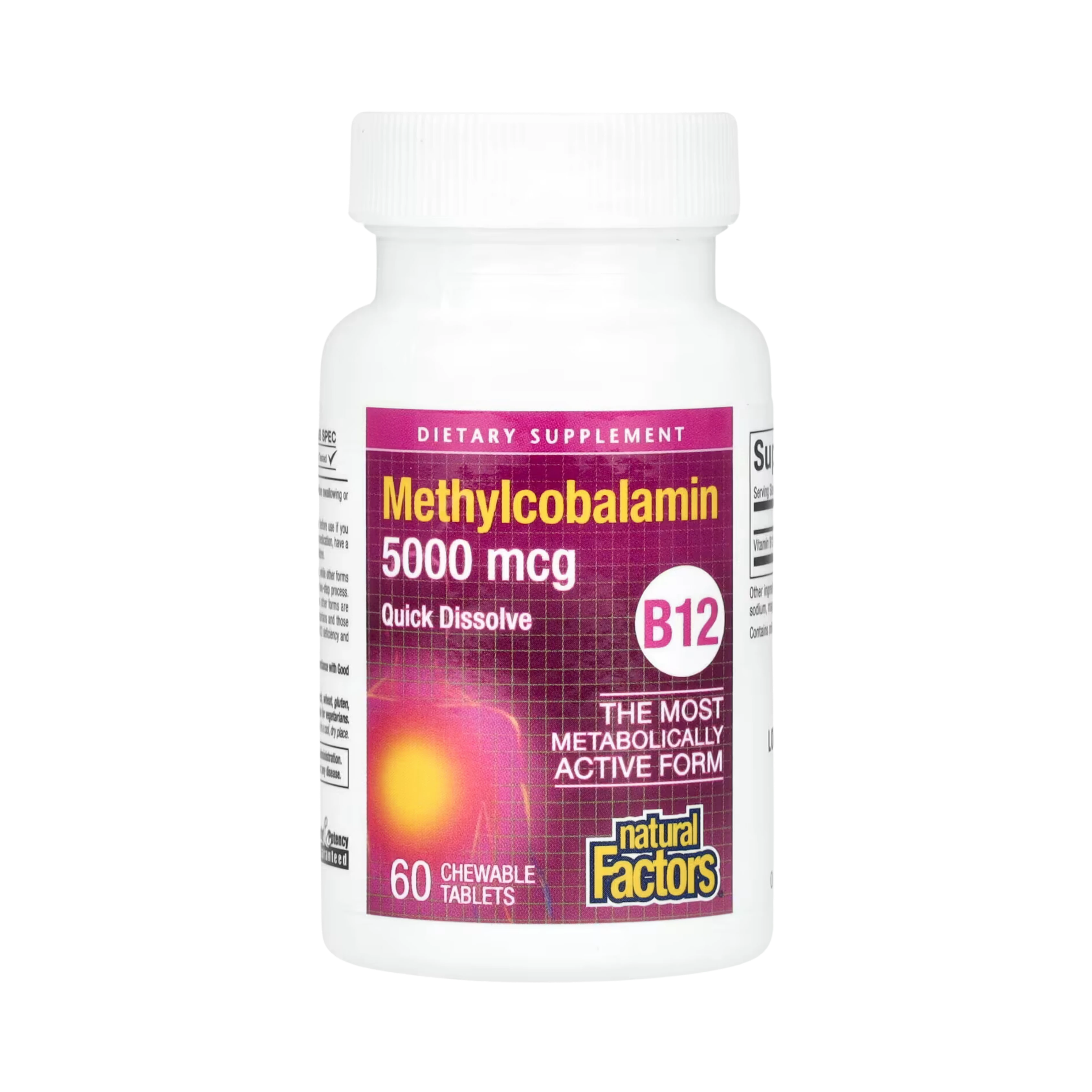 Natural Factors, B12, Methylcobalamin, 5,000 mcg, 60 Chewable Tablets