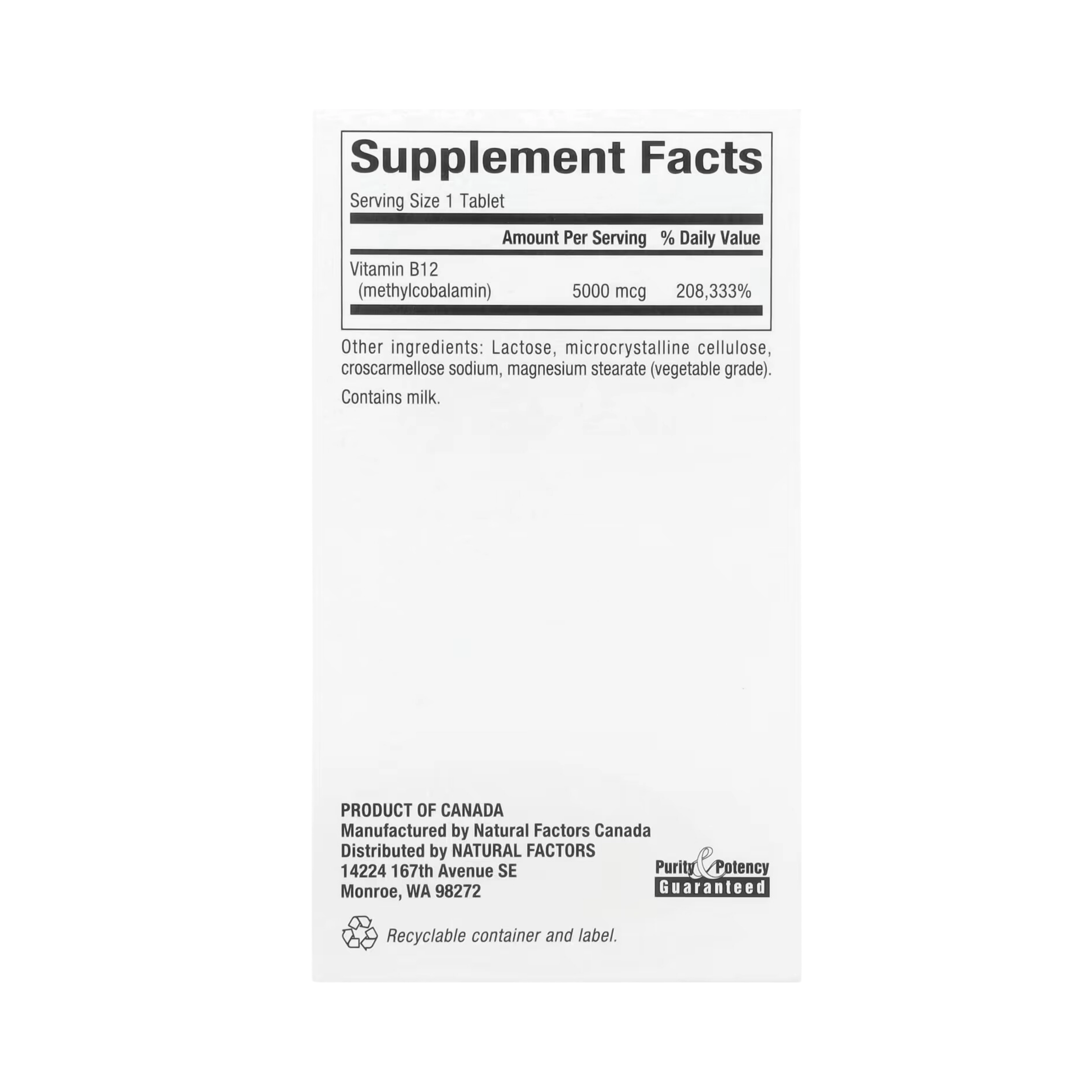 Natural Factors, B12, Methylcobalamin, 5,000 mcg, 60 Chewable Tablets