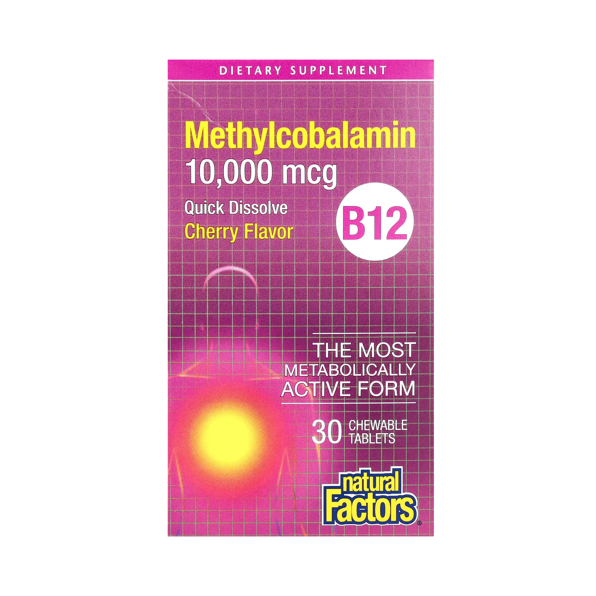 Natural Factors, B12 Methylcobalamin, Cherry, 10,000 mcg, 30 Chewable Tablets