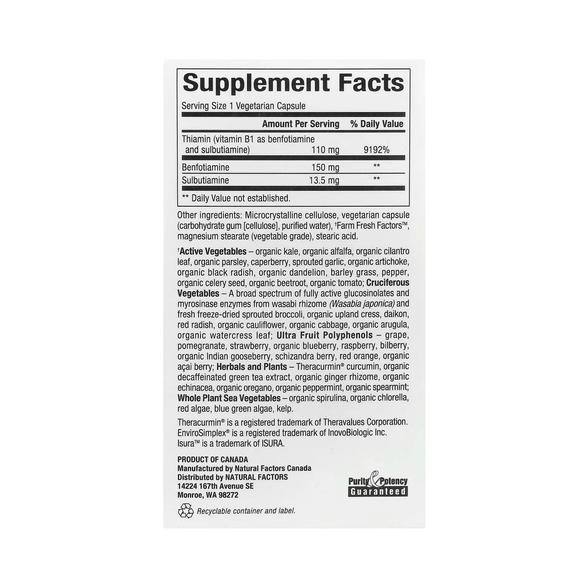 Natural Factors, Benfotiamine Plus Sulbutiamine, 30 Vegetarian Capsules