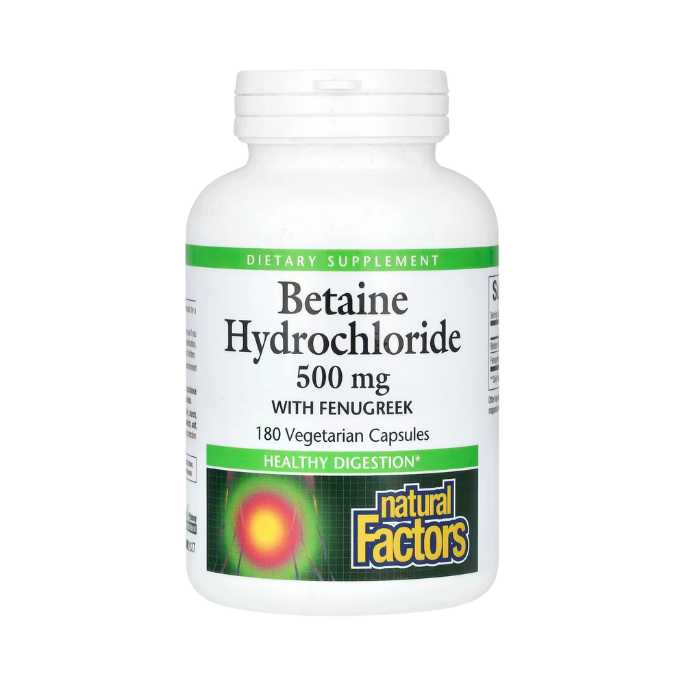 Natural Factors, Betaine Hydrochloride with Fenugreek, 500 Mg, 180 Vegetarian Capsules