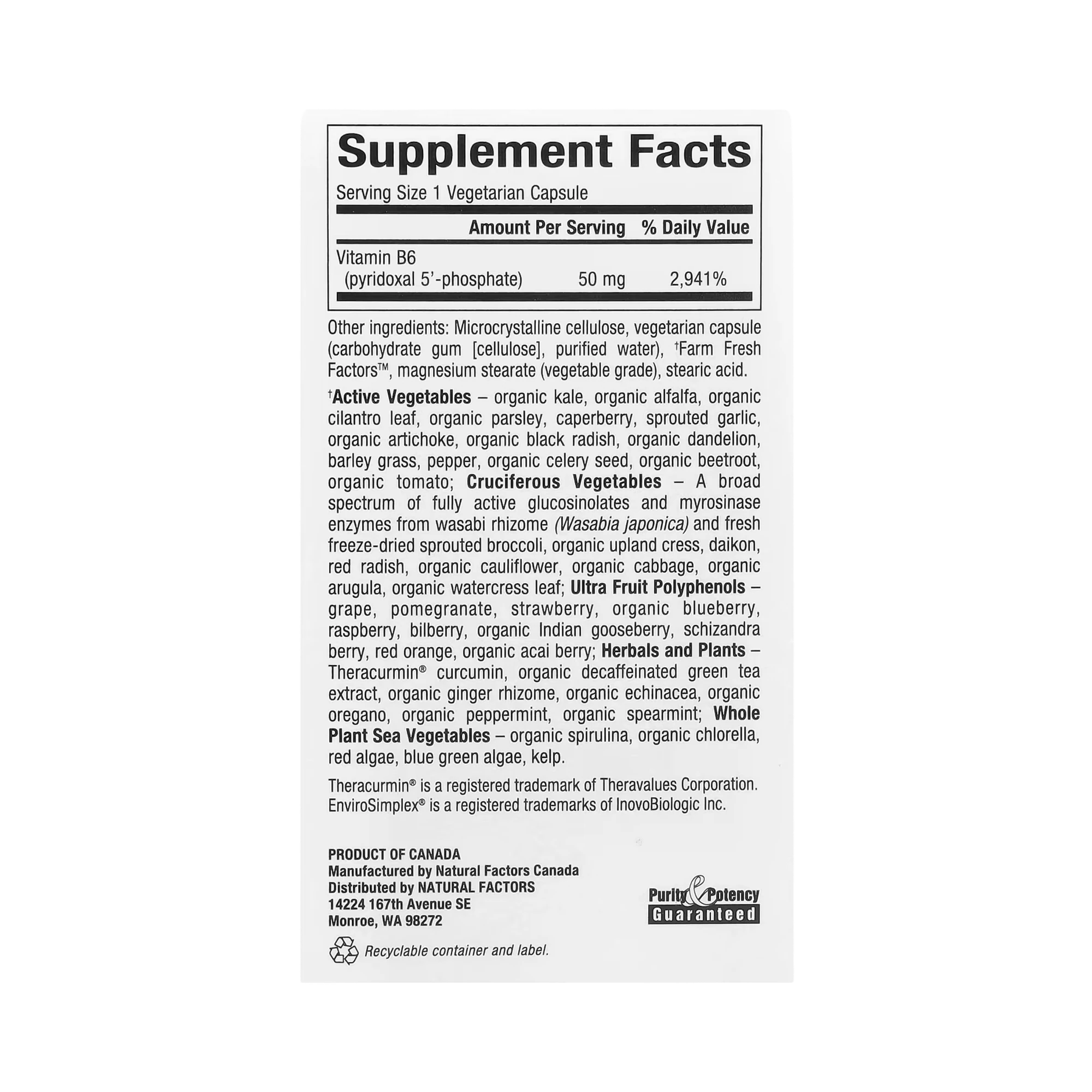 Natural Factors, BioCoenzymated, B6, Pyridoxal 5', Phosphate, 50 Mg, 30 Vegetarian Capsules