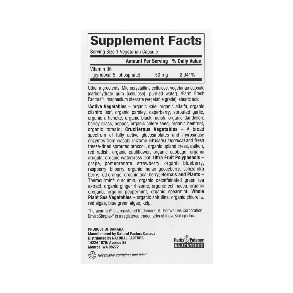 Natural Factors, BioCoenzymated, B6, Pyridoxal 5', Phosphate, 50 Mg, 30 Vegetarian Capsules