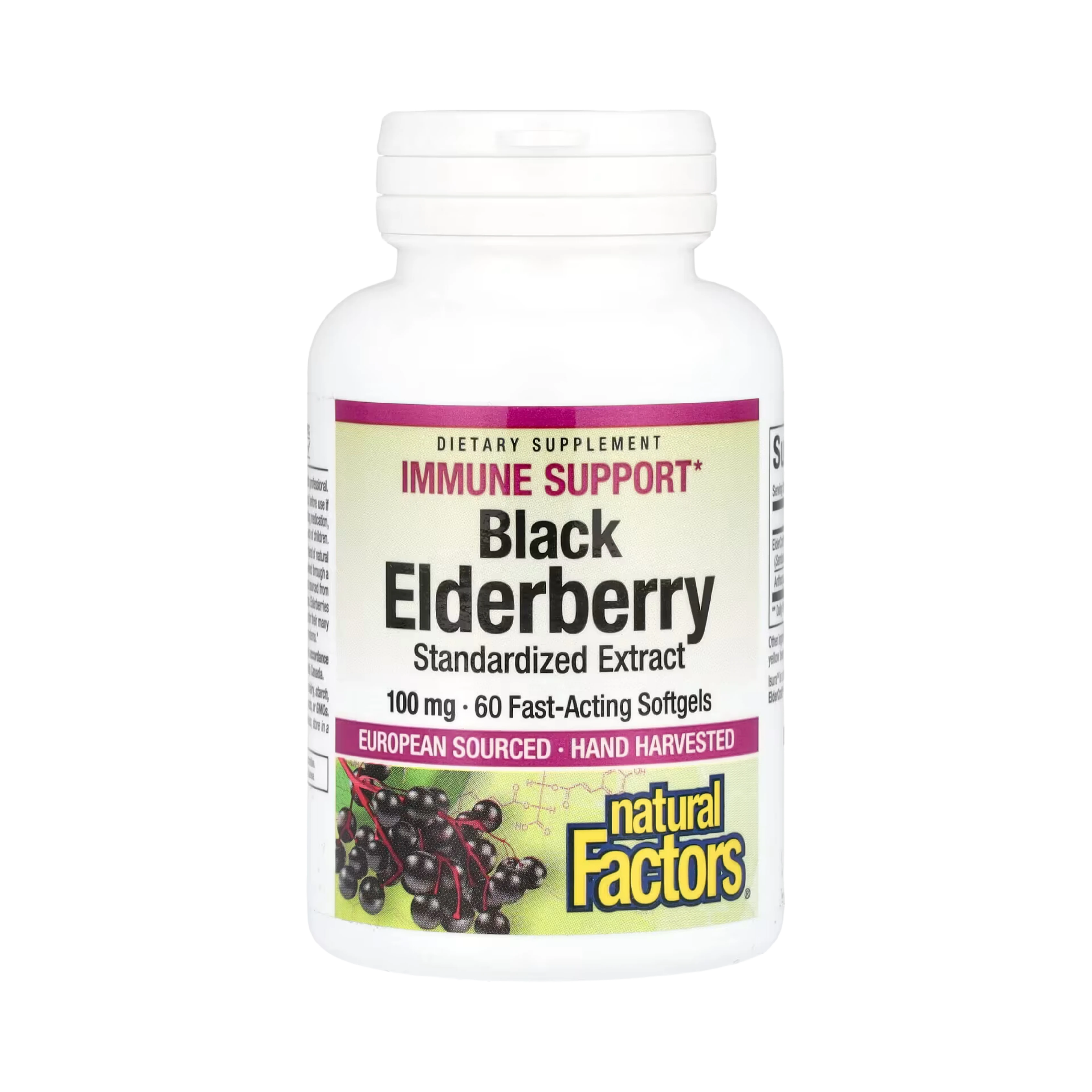 Natural Factors, Black Elderberry, 100 Mg, 60 Fast-Acting Softgels