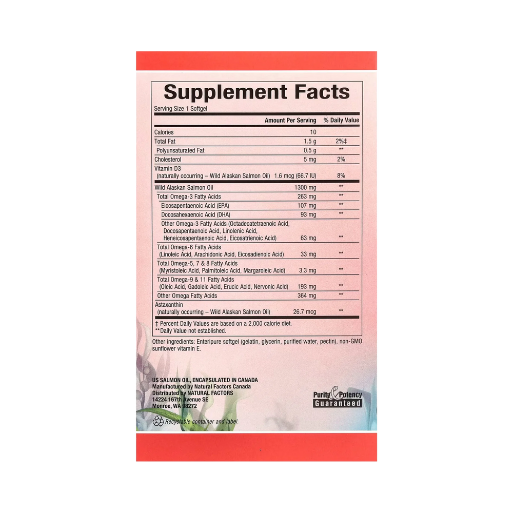 Natural Factors, Complete Omega, 100% Wild Alaskan Salmon Oil, 1,300 Mg, 180 Enteripure Softgels