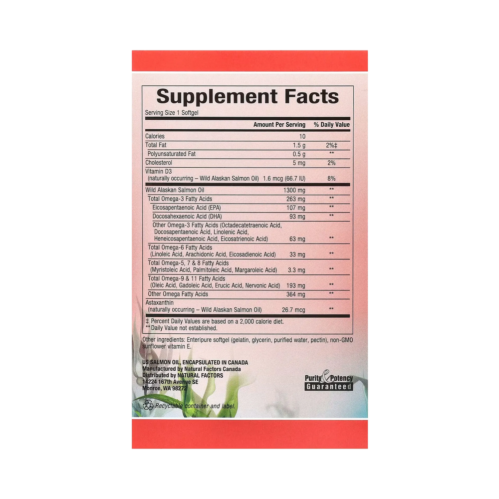Natural Factors, Complete Omega, 100% Wild Alaskan Salmon Oil, 1,300 Mg, 90 Enteripure Softgels
