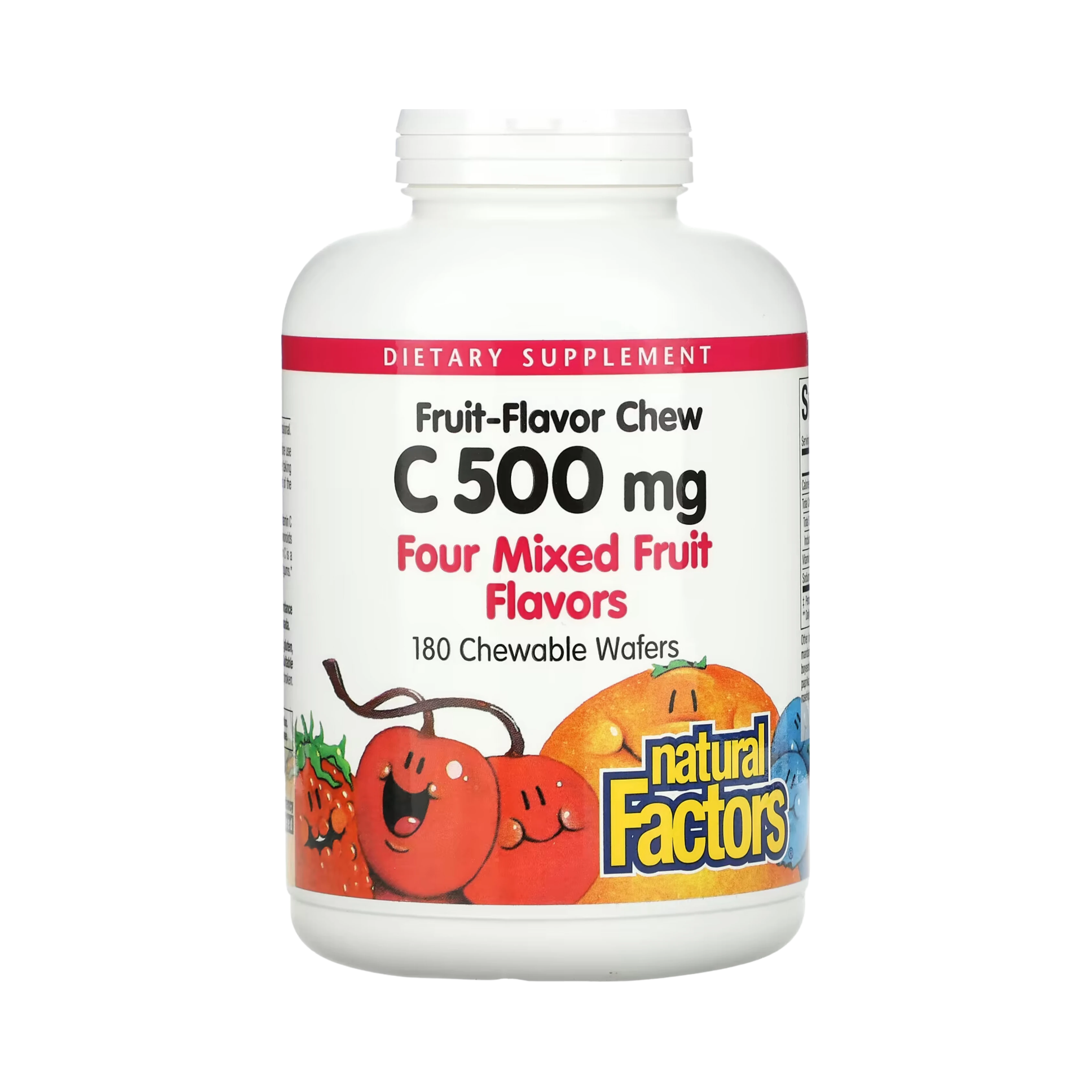 Natural Factors, Fruit-Flavor Chew Vitamin C, Four Mixed Fruit Flavors, 500 Mg, 180 Chewable Wafers