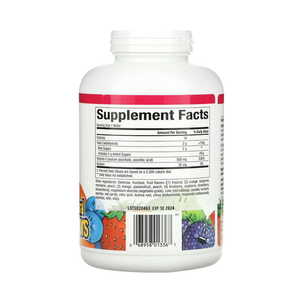 Natural Factors, Fruit-Flavor Chew Vitamin C, Four Mixed Fruit Flavors, 500 Mg, 180 Chewable Wafers