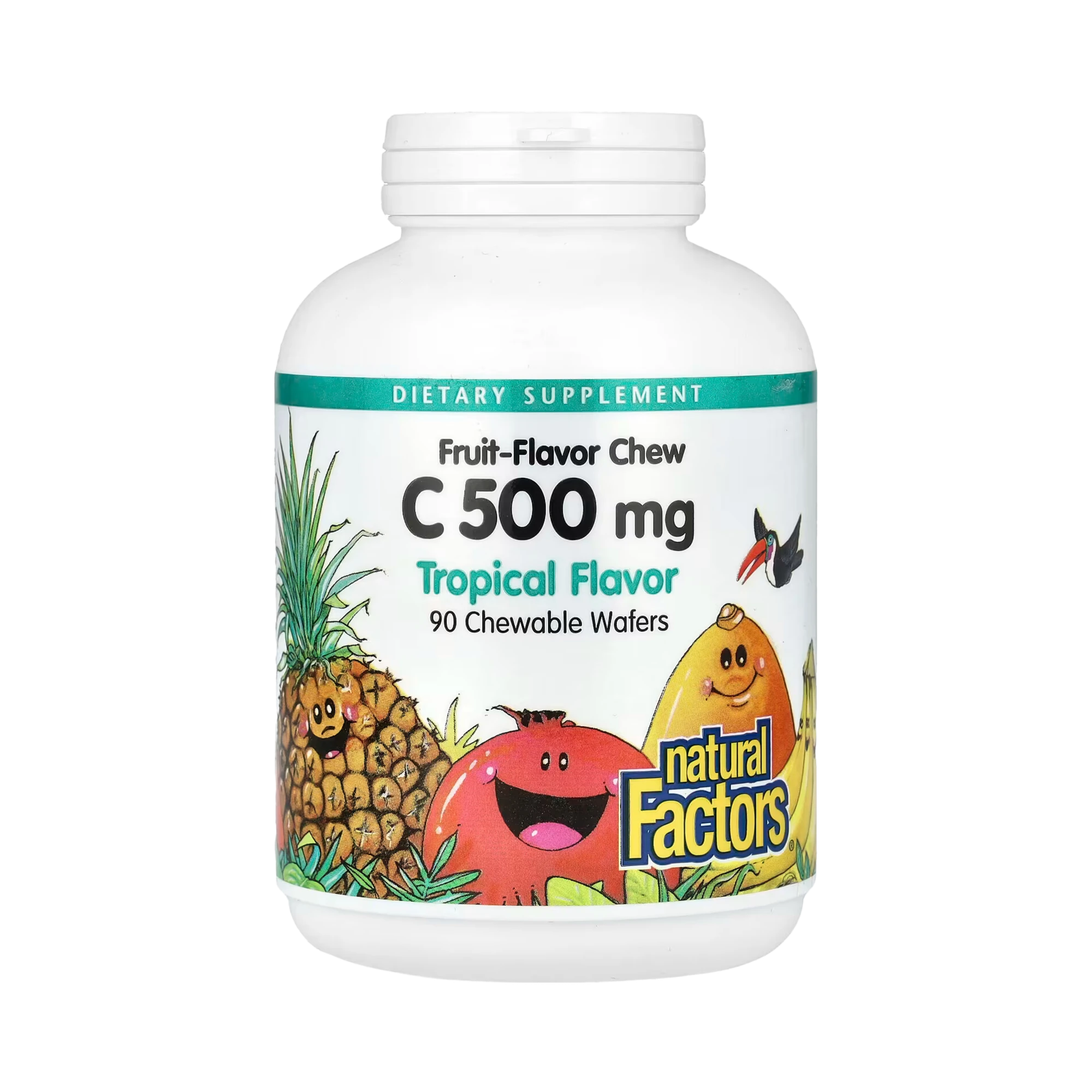 Natural Factors, Fruit-Flavor Chew Vitamin C, Tropical, 500 mg, 90 Chewable Wafers