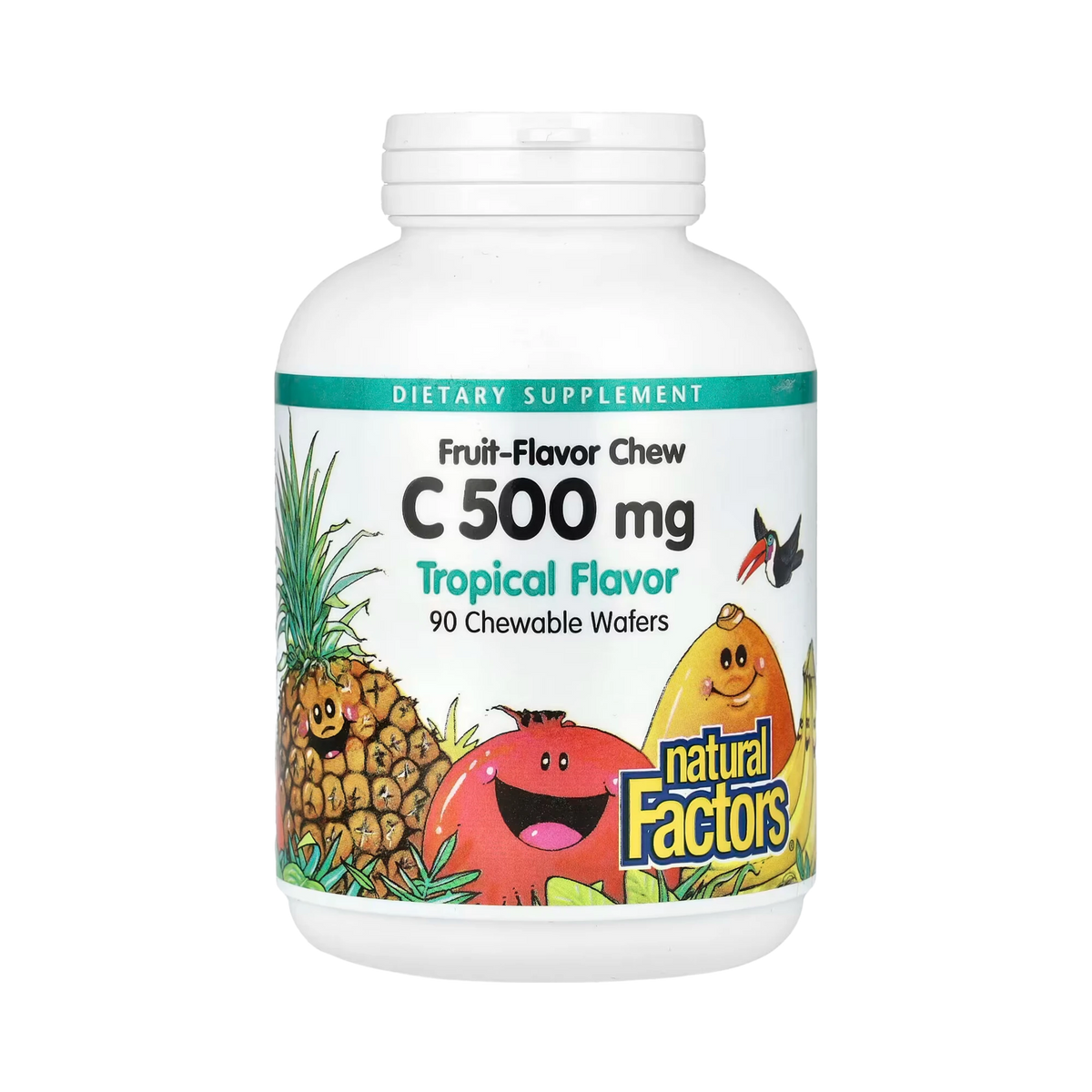 Natural Factors, Fruit-Flavor Chew Vitamin C, Tropical, 500 mg, 90 Chewable Wafers