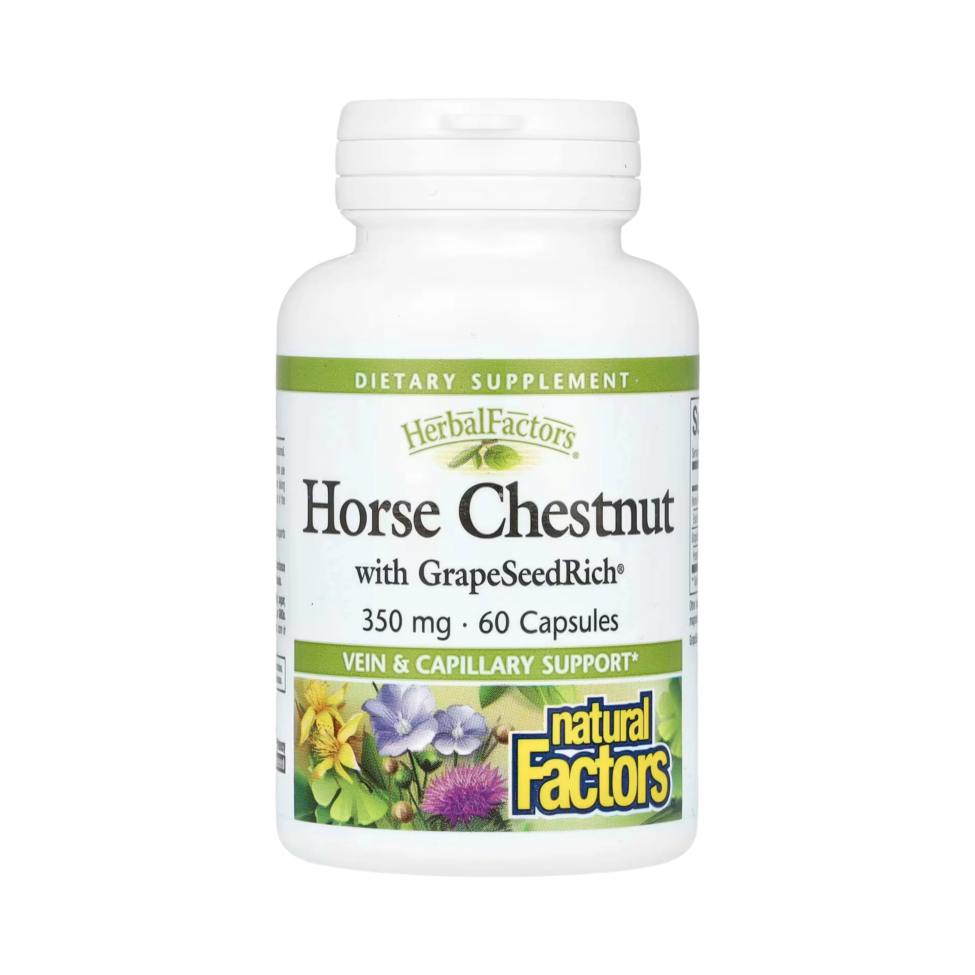 Natural Factors, HerbalFactors, Horse Chestnut with GrapeSeedRich, 350 Mg, 60 Capsules