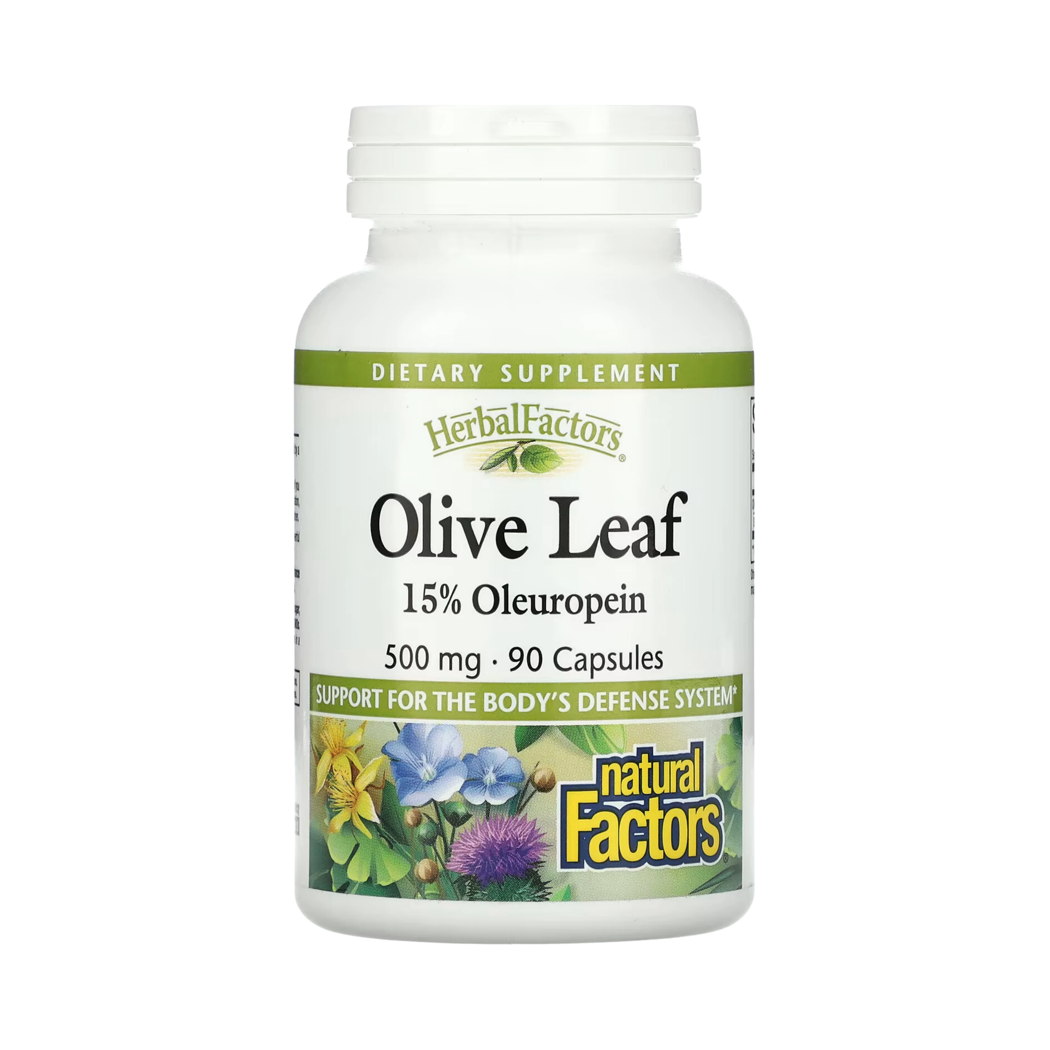 Natural Factors, HerbalFactors, Olive Leaf, 500 Mg, 90 Capsules