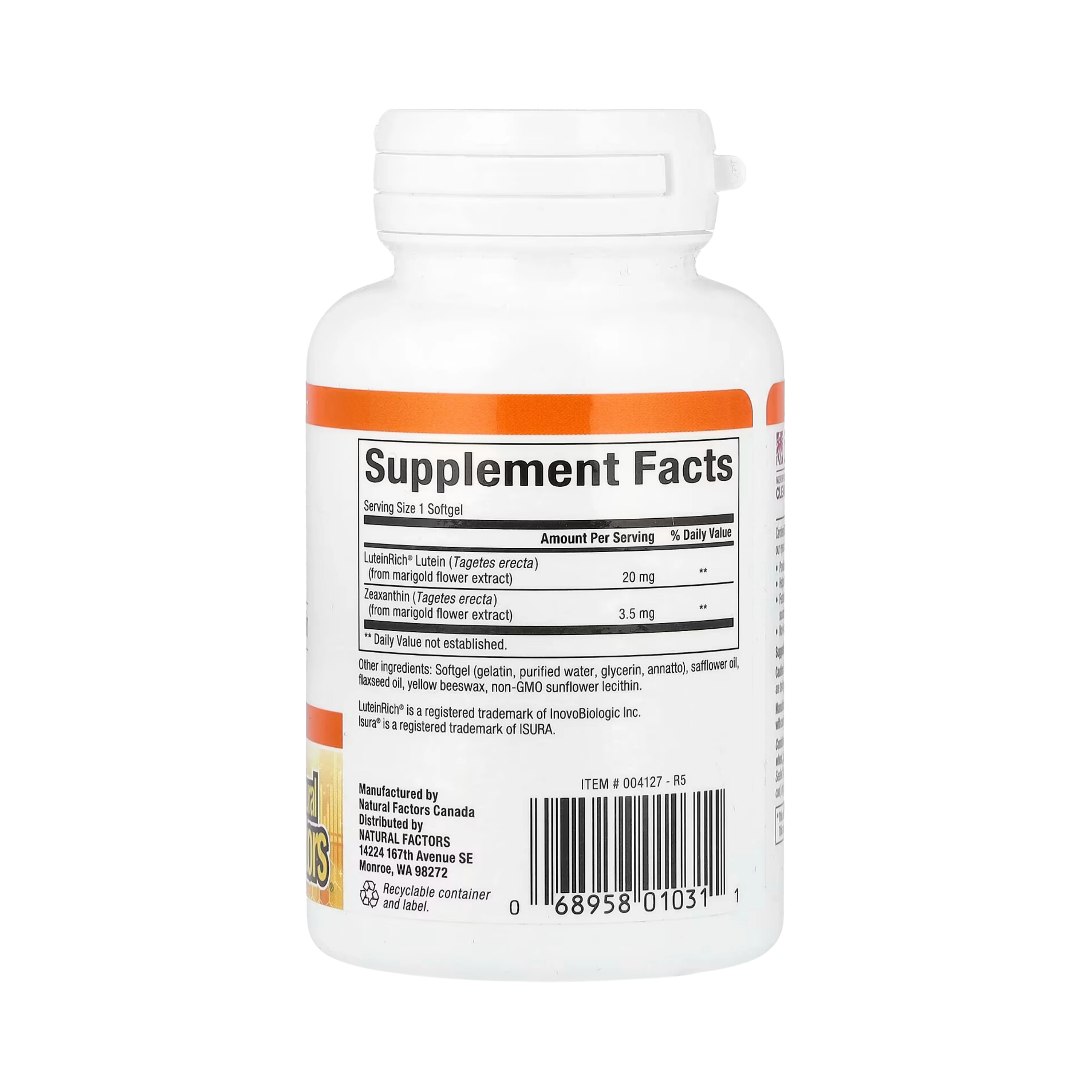 Natural Factors, Lutein, 20 Mg, 30 Softgels