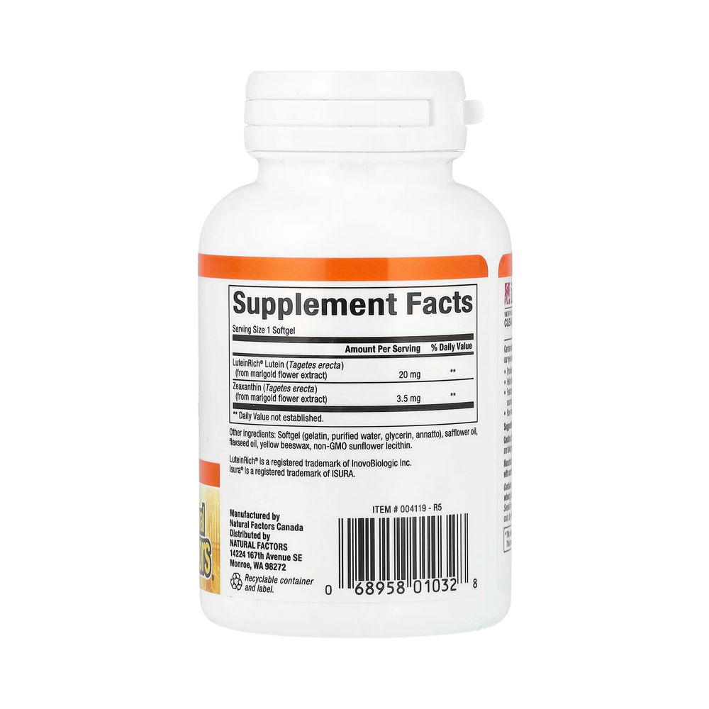 Natural Factors, Lutein, 20 Mg, 60 Softgels
