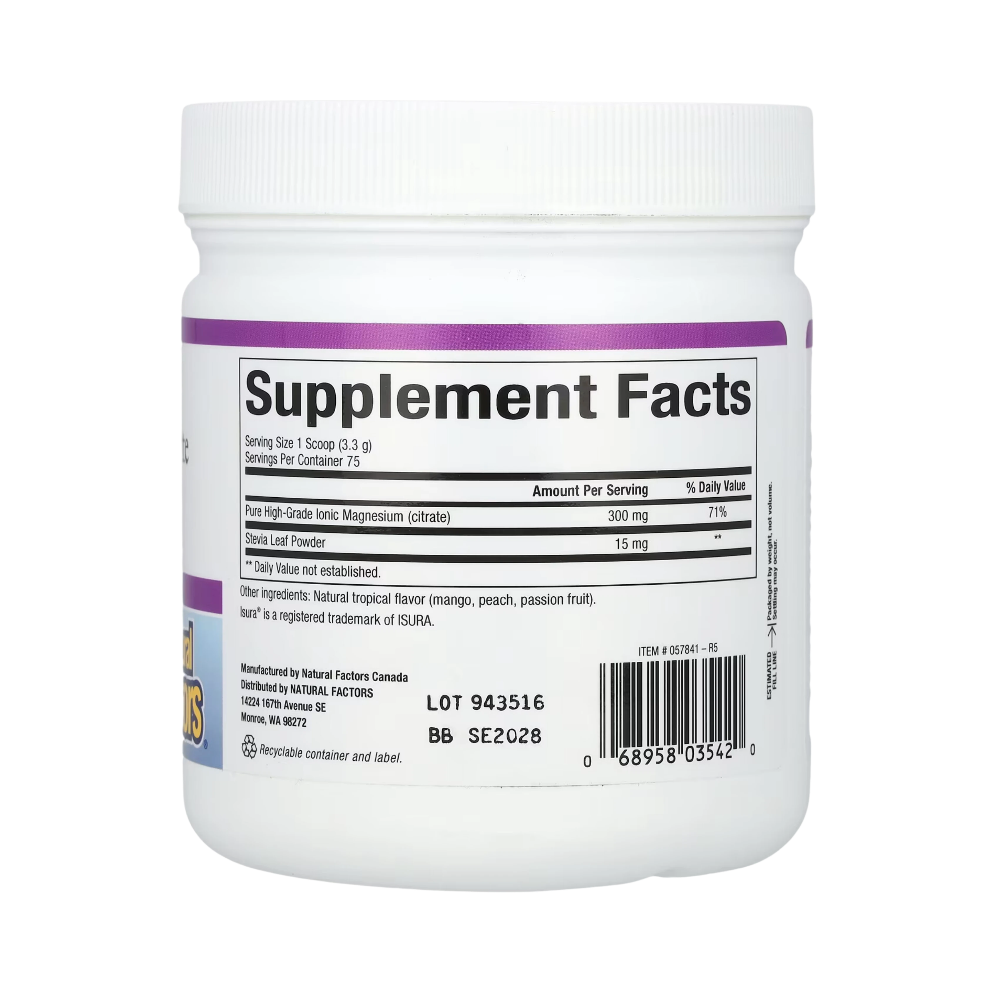 Natural Factors, Magnesium Citrate, Tropical Drink Mix, 8.8 Oz