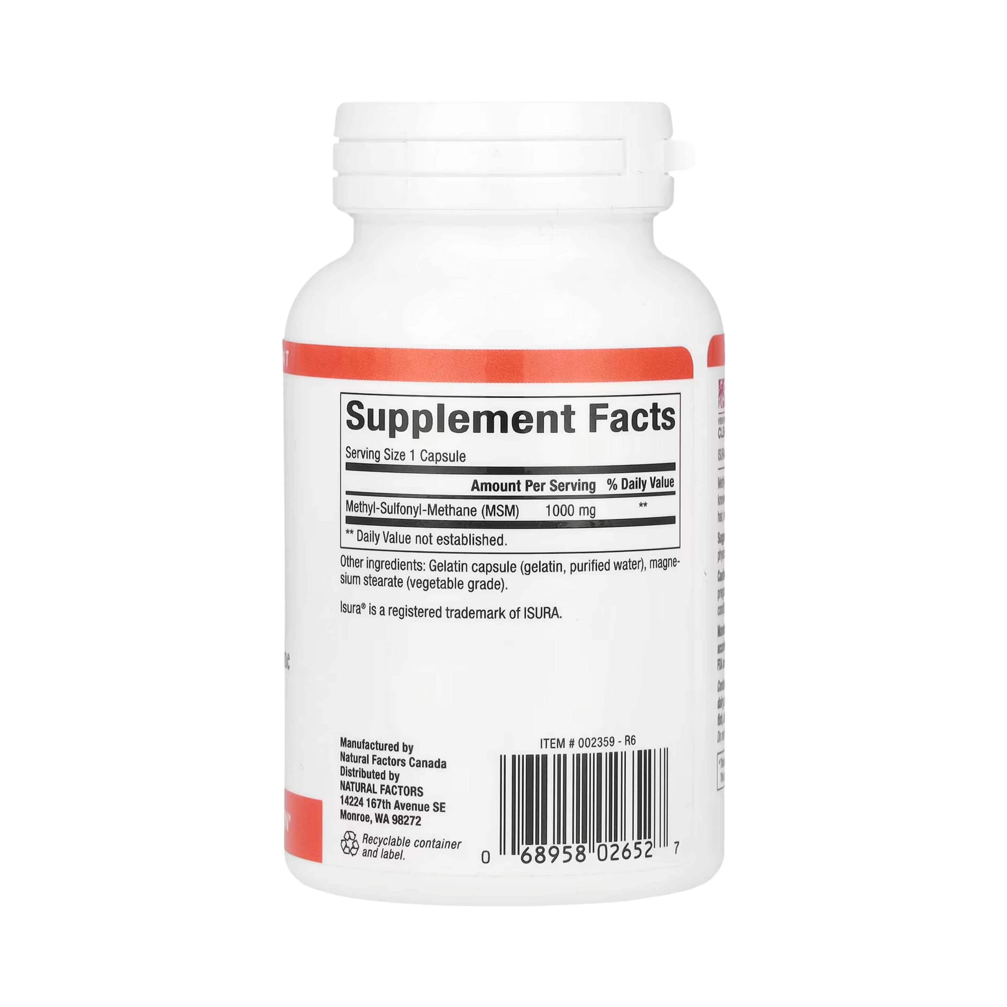 Natural Factors, MSM, 1,000 Mg, 90 Capsules