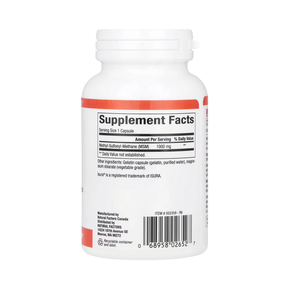 Natural Factors, MSM, 1,000 Mg, 90 Capsules