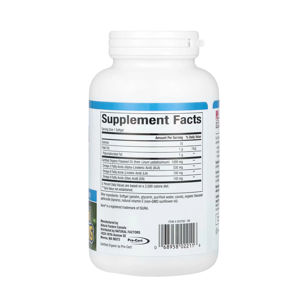 Natural Factors, OmegaFactors, Flaxseed Oil, 1,000 Mg, 180 Softgels