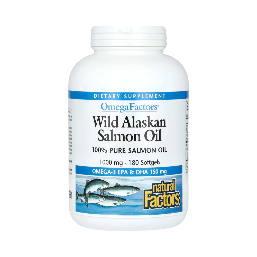 Natural Factors, OmegaFactors, Wild Alaskan Salmon Oil, 1,000 Mg, 180 Softgels