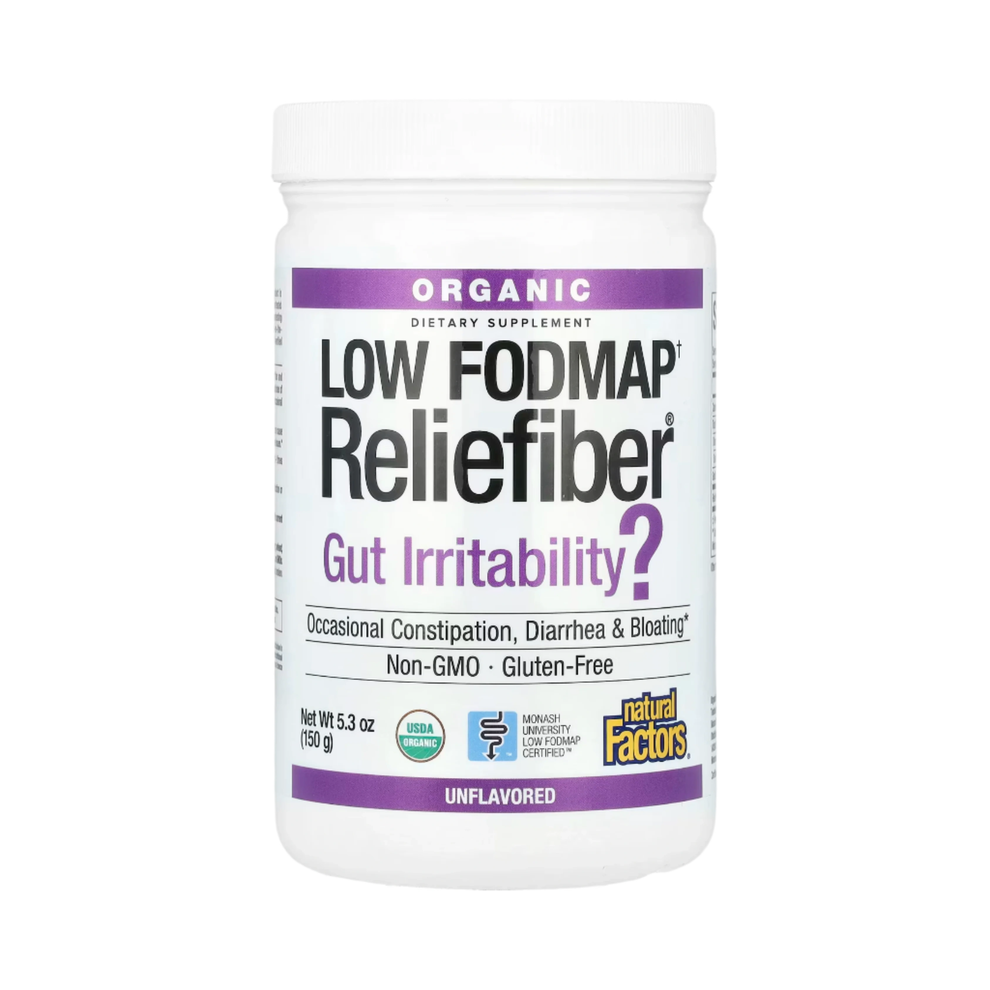 Natural Factors, Organic Low Fodmap† Reliefiber, Unflavored, 5.3 Oz