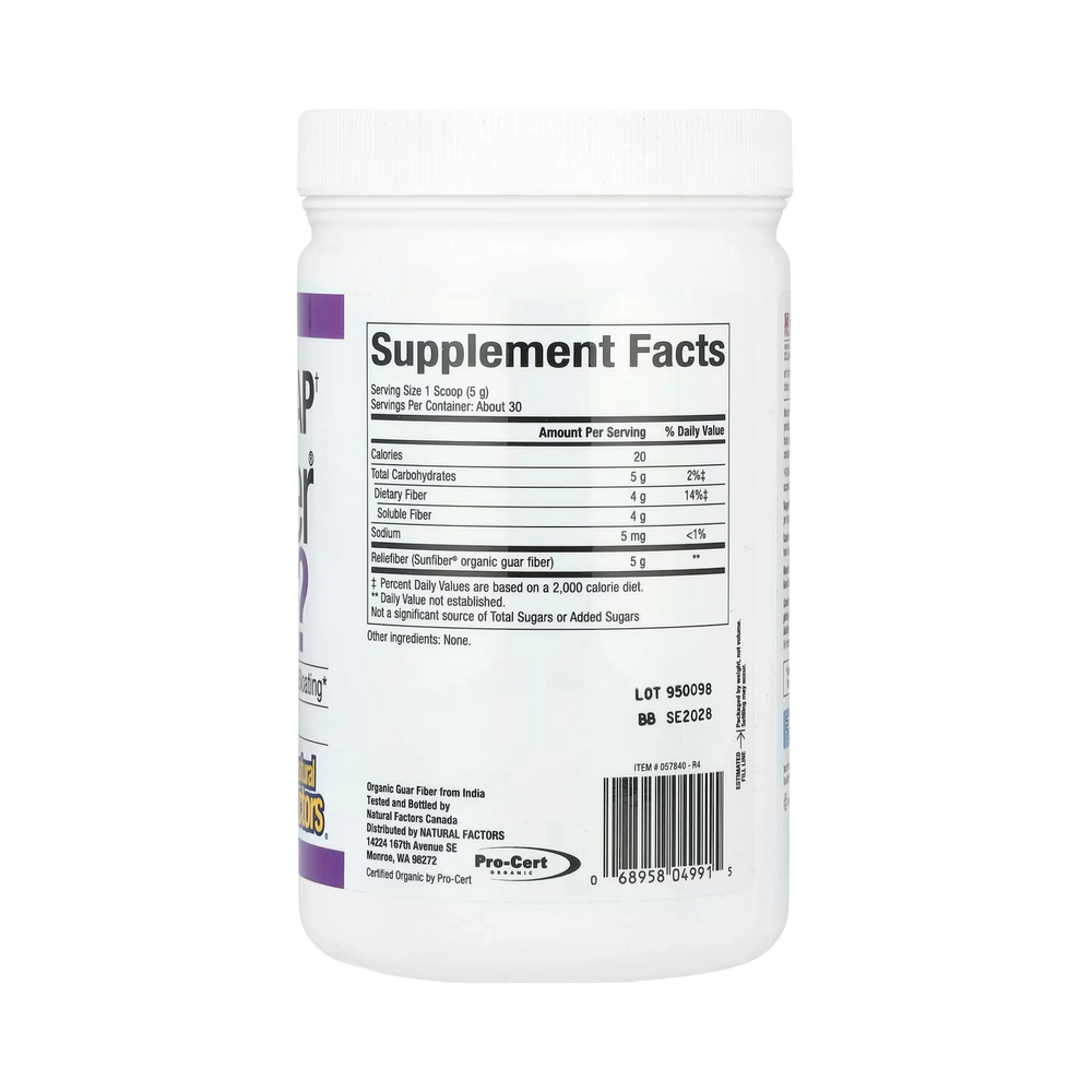 Natural Factors, Organic Low Fodmap† Reliefiber, Unflavored, 5.3 Oz