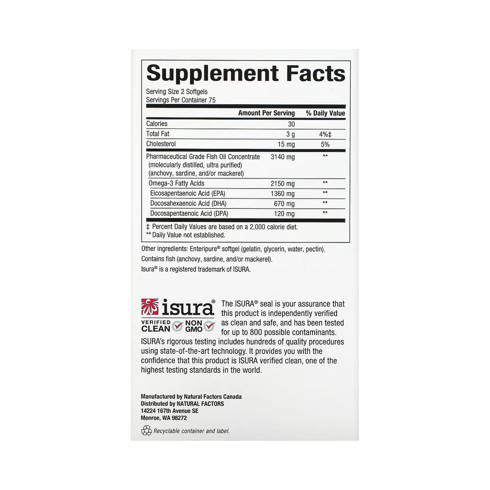 Natural Factors, RxOmega-3 Ultra Strength, 2,150 Mg, 150 Softgels