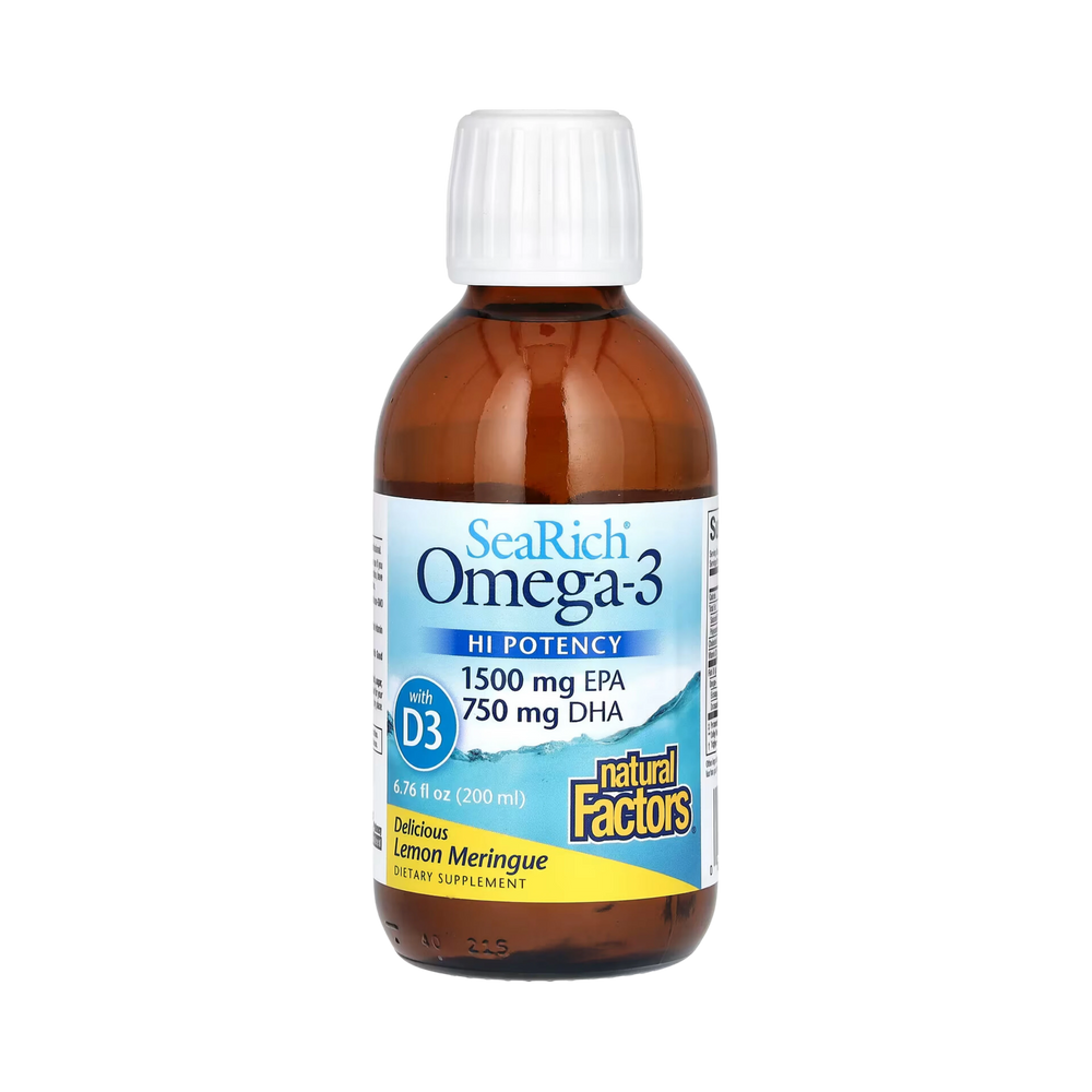Natural Factors, SeaRich Omega-3 with Vitamin D3, HI Potency, Delicious Lemon Meringue, 6.76 Fl Oz