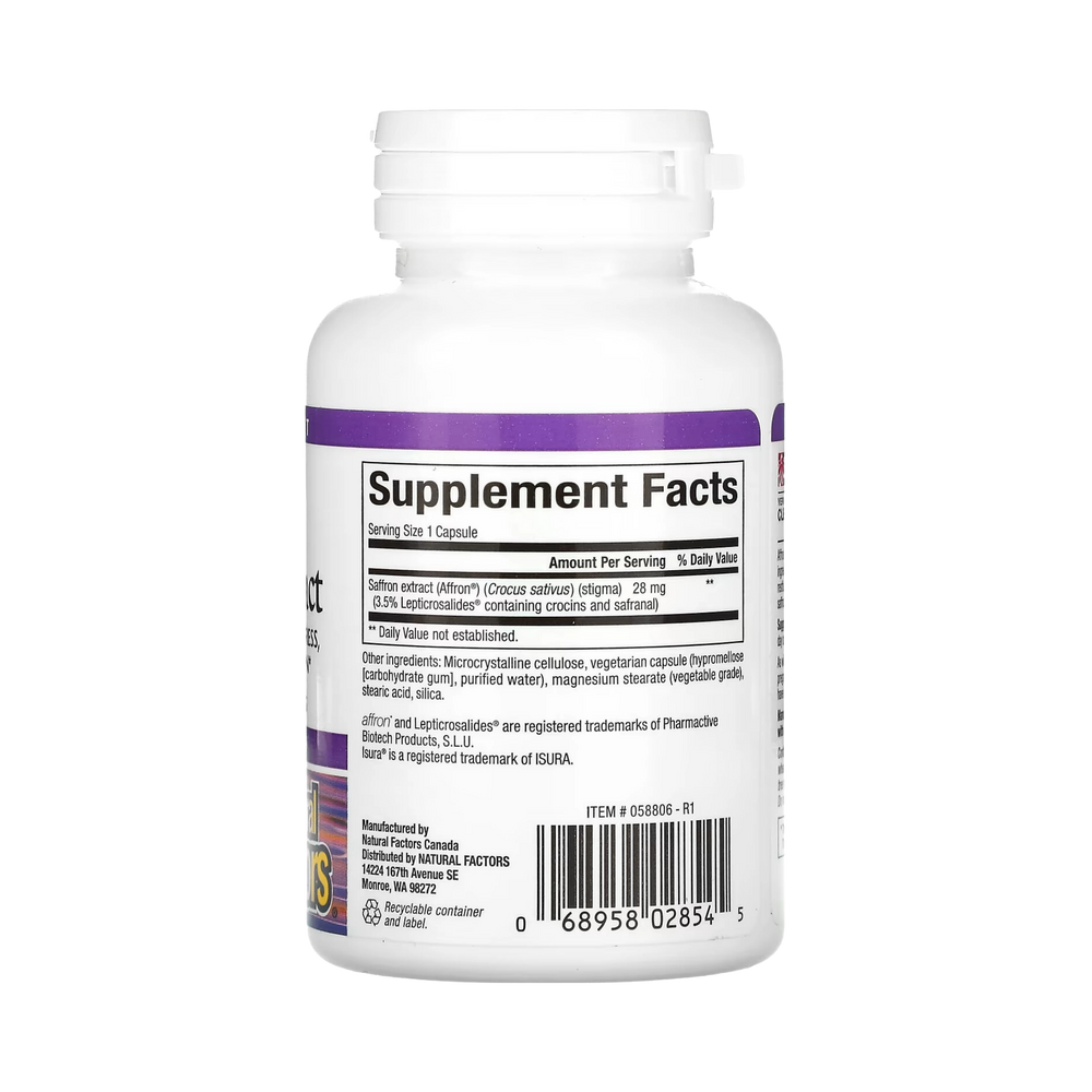 Natural Factors, Stress-Relax, 100% Pure Saffron Extract, 30 Vegetarian Capsules