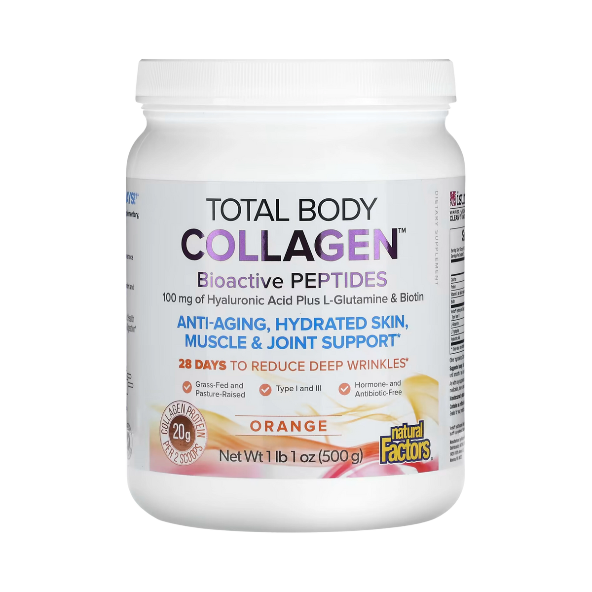 Natural Factors, Total Body Collagen, Bioactive Peptides, Orange, 100 mg, 1 lb 1 Oz