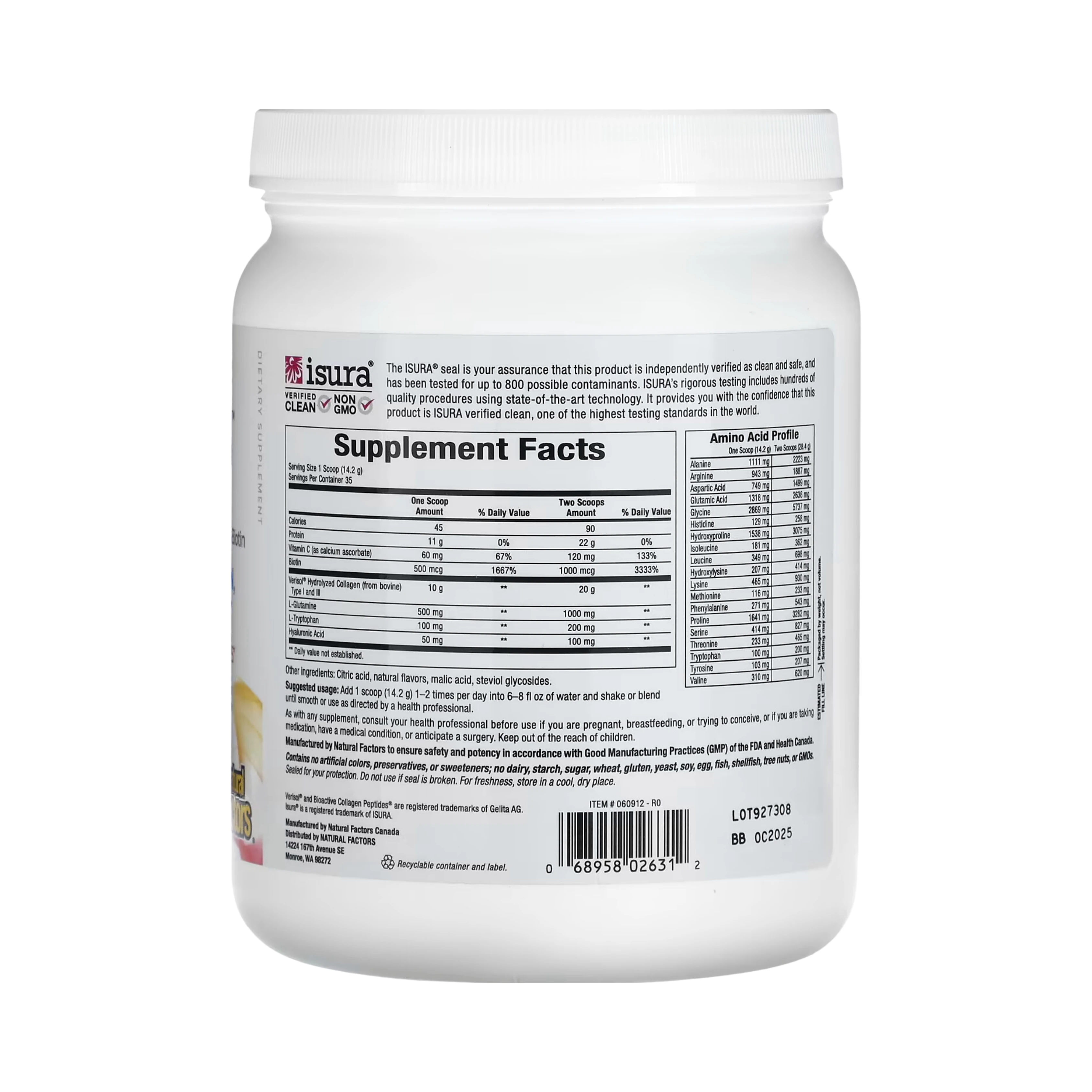 Natural Factors, Total Body Collagen, Bioactive Peptides, Orange, 100 mg, 1 lb 1 Oz