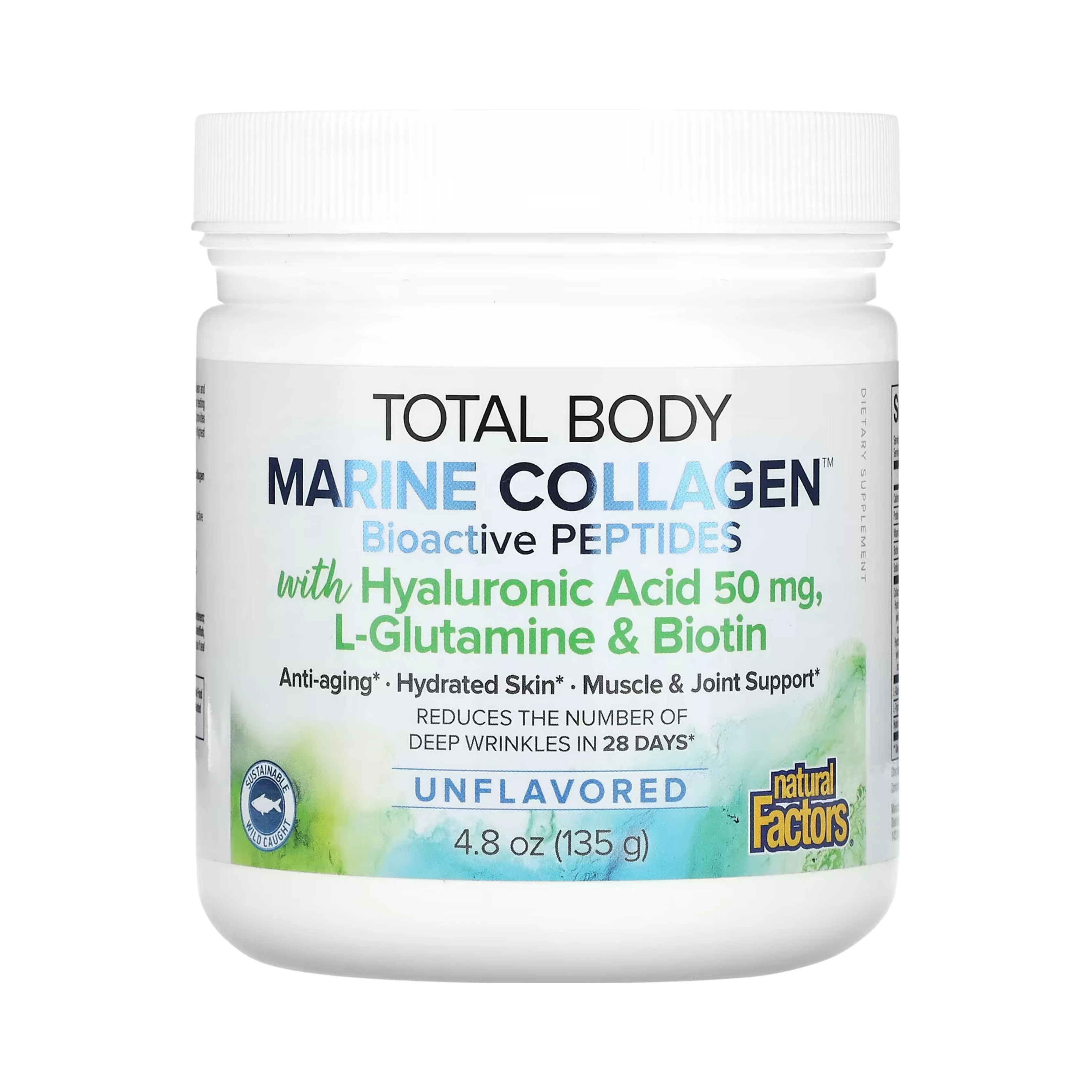 Natural Factors, Total Body Marine Collagen, Bioactive Peptides, Unflavored, 4.8 oz (135 g)