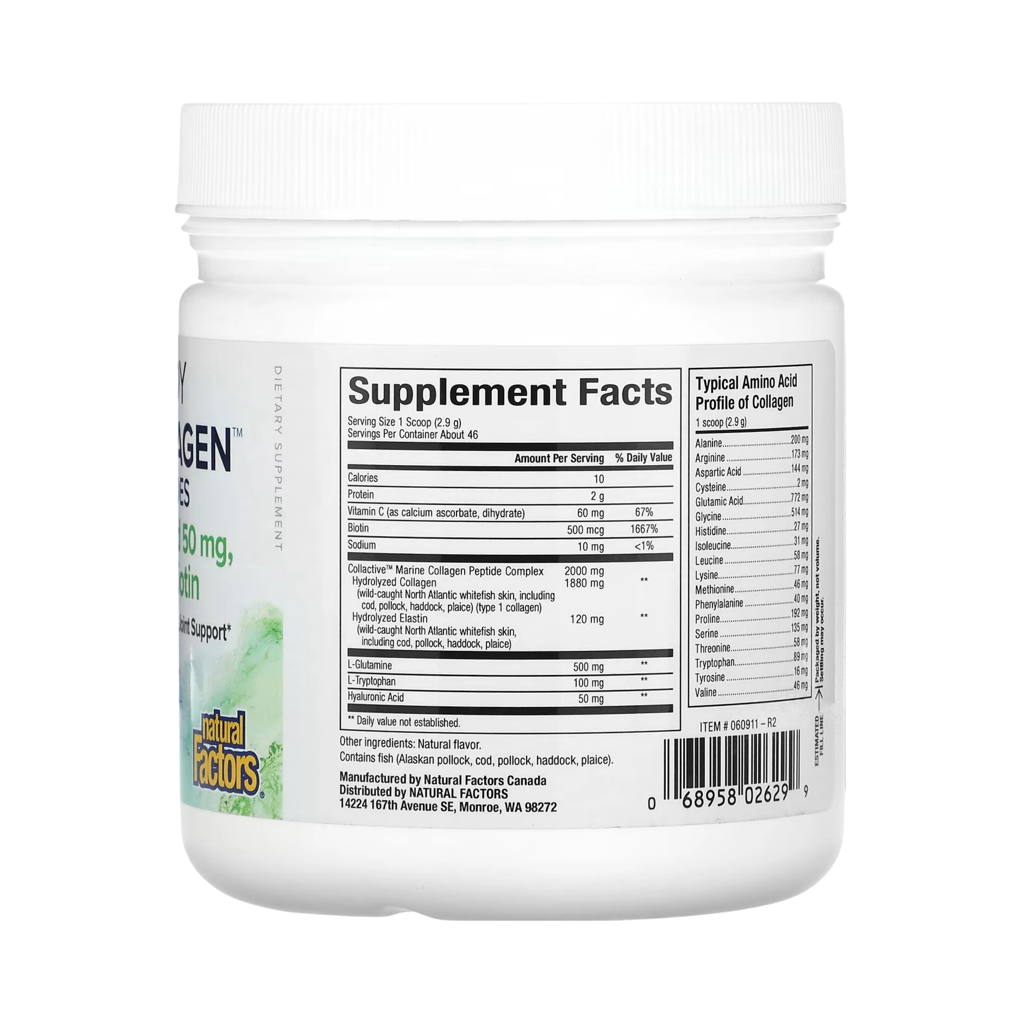 Natural Factors, Total Body Marine Collagen, Bioactive Peptides, Unflavored, 4.8 oz (135 g)
