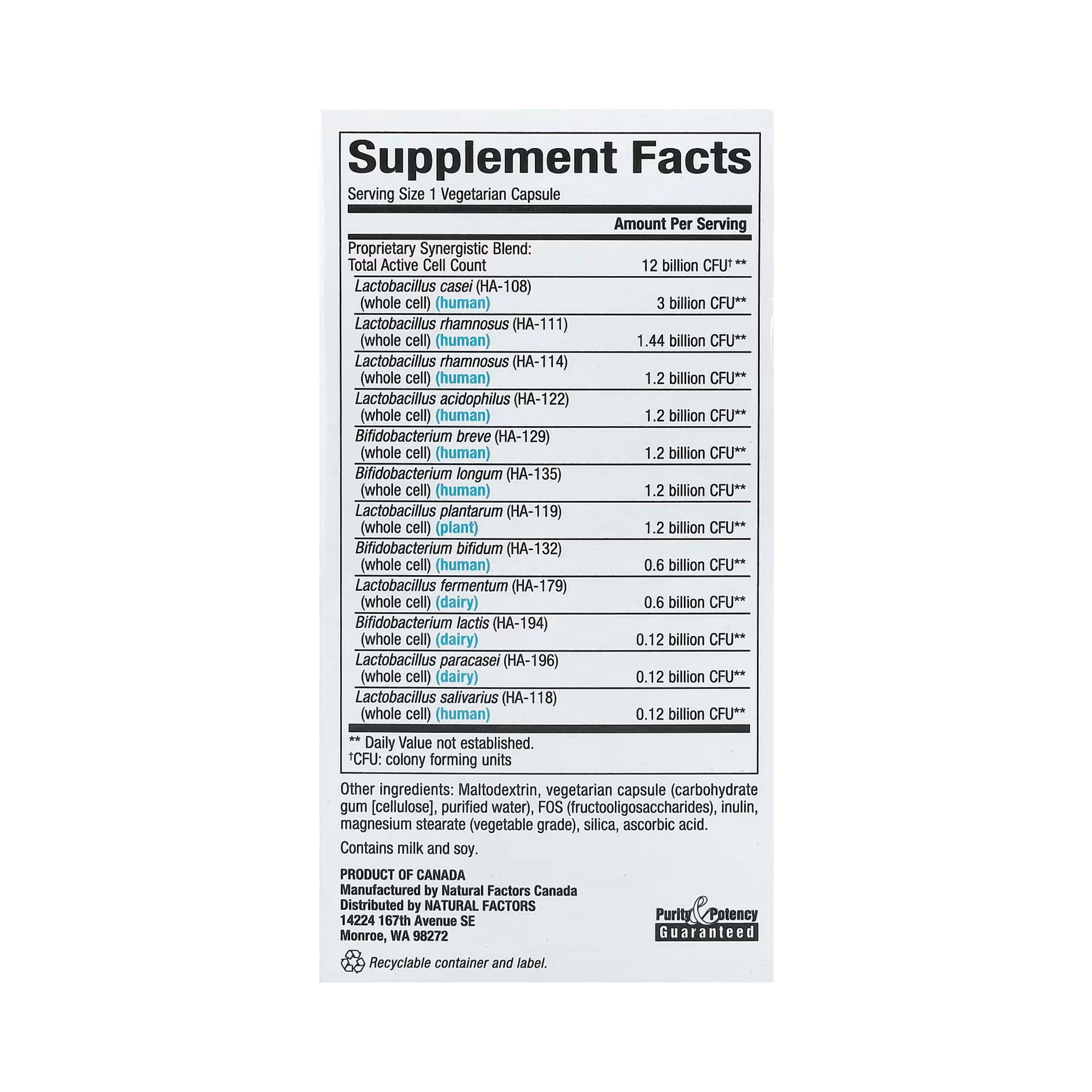 Natural Factors, Ultimate Probiotic, 12/12 Formula, 12 Billion, 60 Vegetarian Capsules