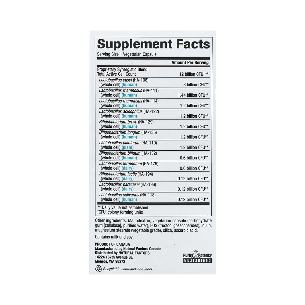 Natural Factors, Ultimate Probiotic, 12/12 Formula, 12 Billion, 60 Vegetarian Capsules