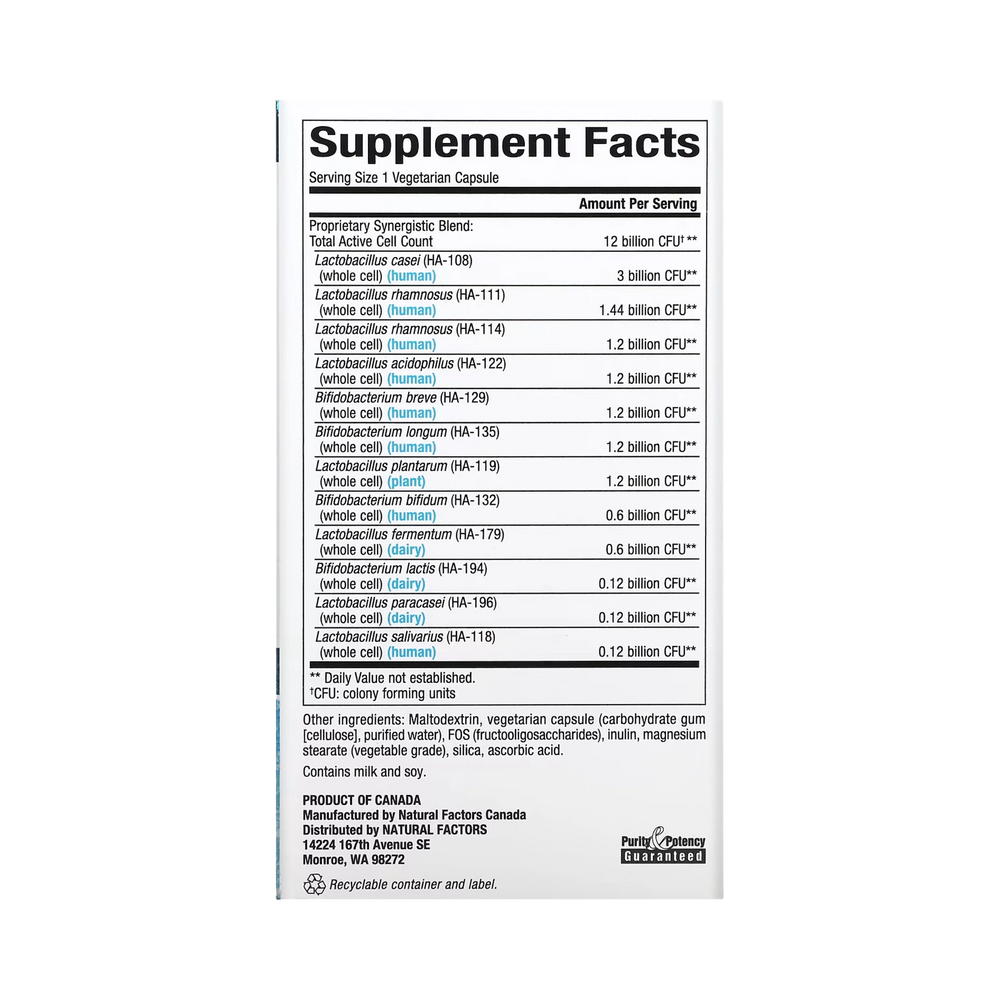 Natural Factors, Ultimate Probiotic, 12/12 Formula, 12 Billion CFU, 120 Vegetarian Capsules