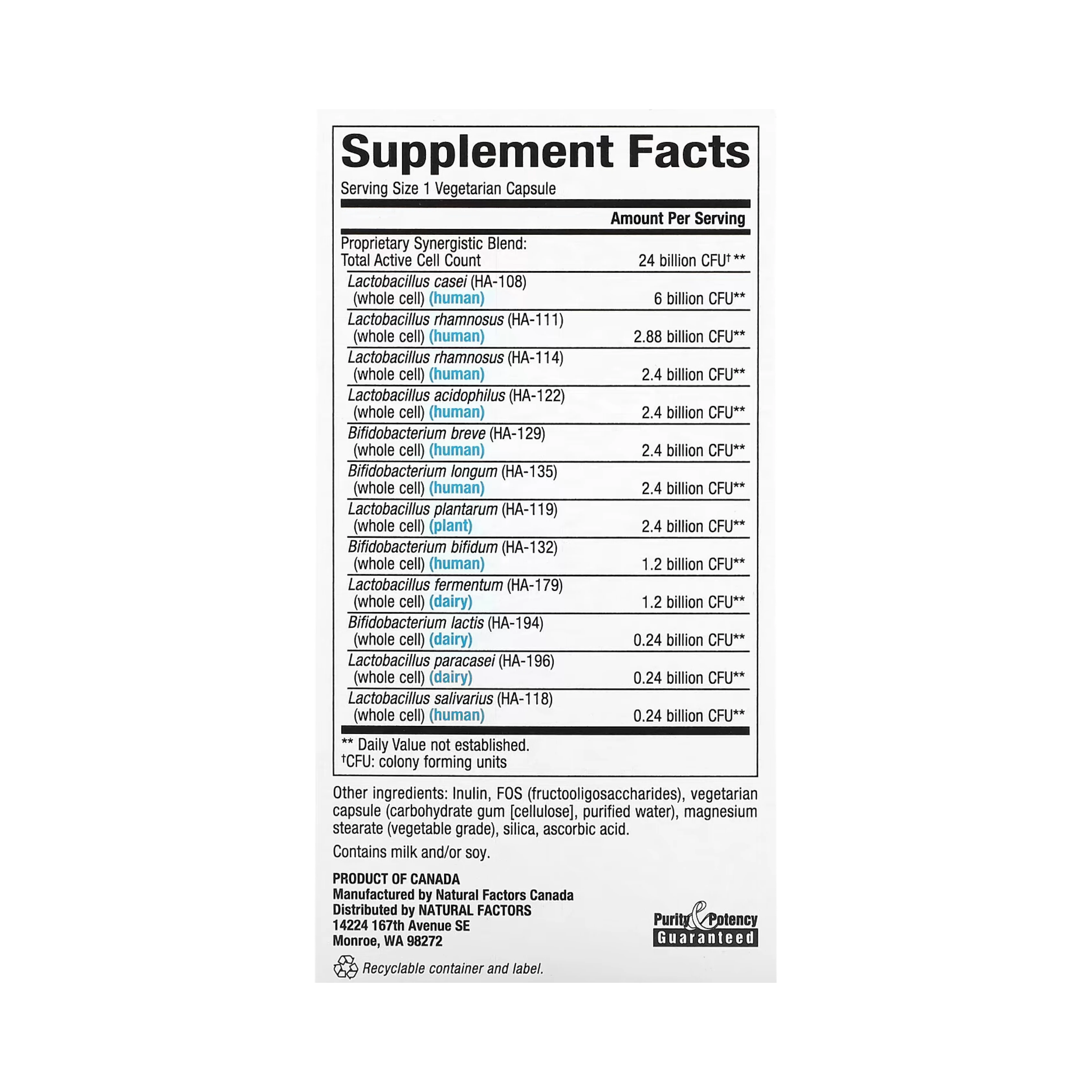 Natural Factors, Ultimate Probiotic, 24/12 Formula, 24 Billion, 60 Vegetarian Capsules