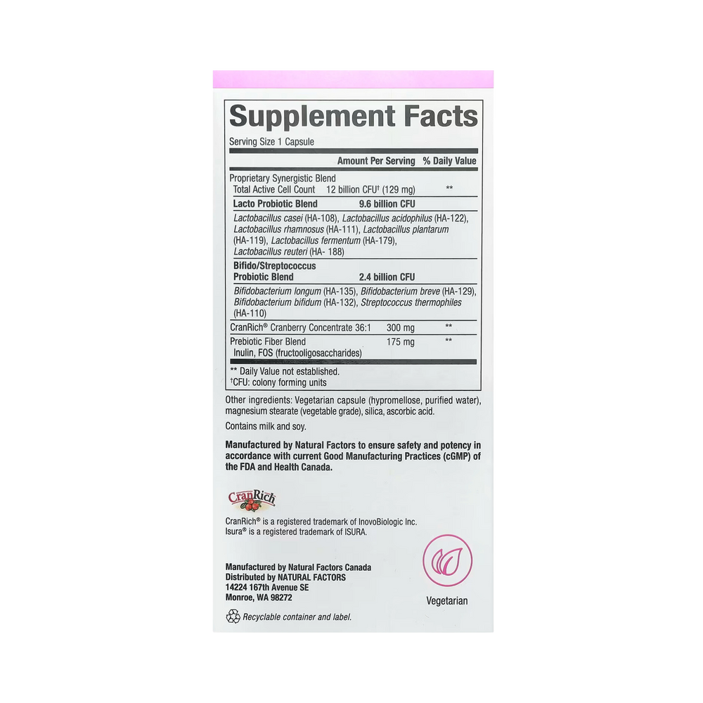 Natural Factors, Ultimate Probiotic Women's Every Day, 12 Billion, 60 Vegetarian Capsules