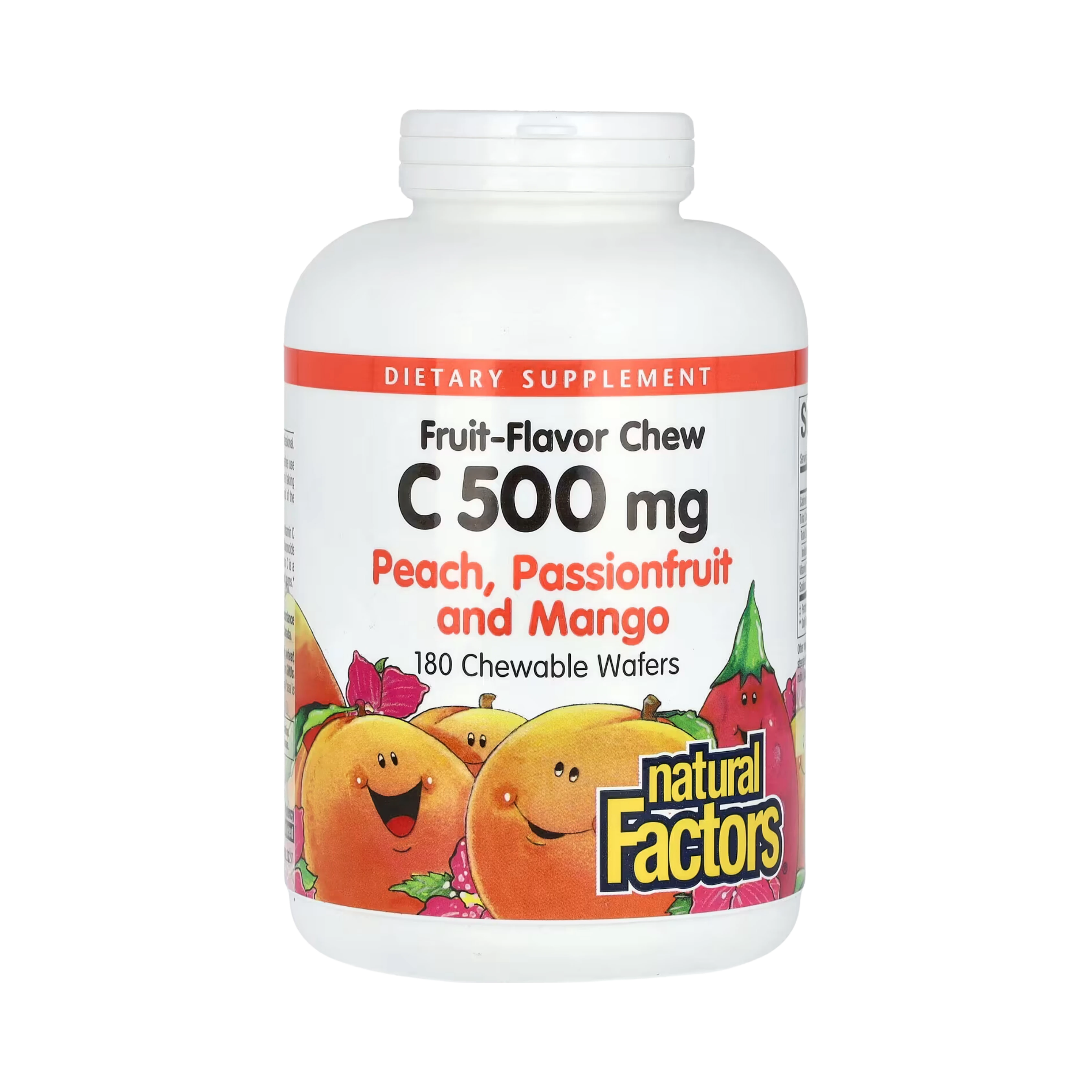 Natural Factors, Vitamin C, Fruit-Flavor Chew, Peach, Passionfruit and Mango, 500 Mg, 180 Chewable Wafers