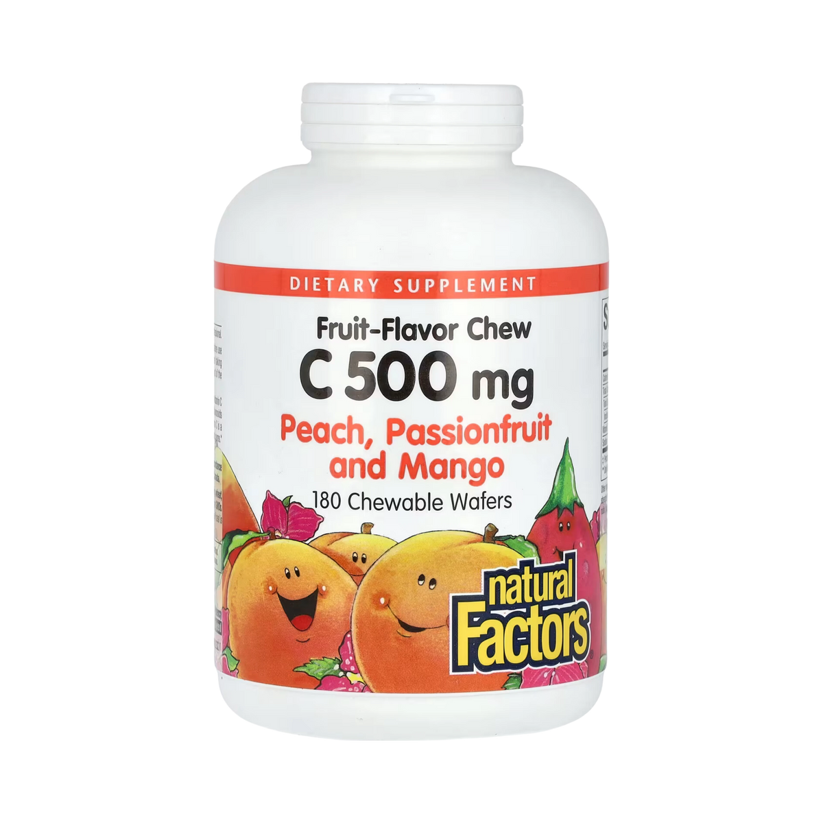 Natural Factors, Vitamin C, Fruit-Flavor Chew, Peach, Passionfruit and Mango, 500 Mg, 180 Chewable Wafers