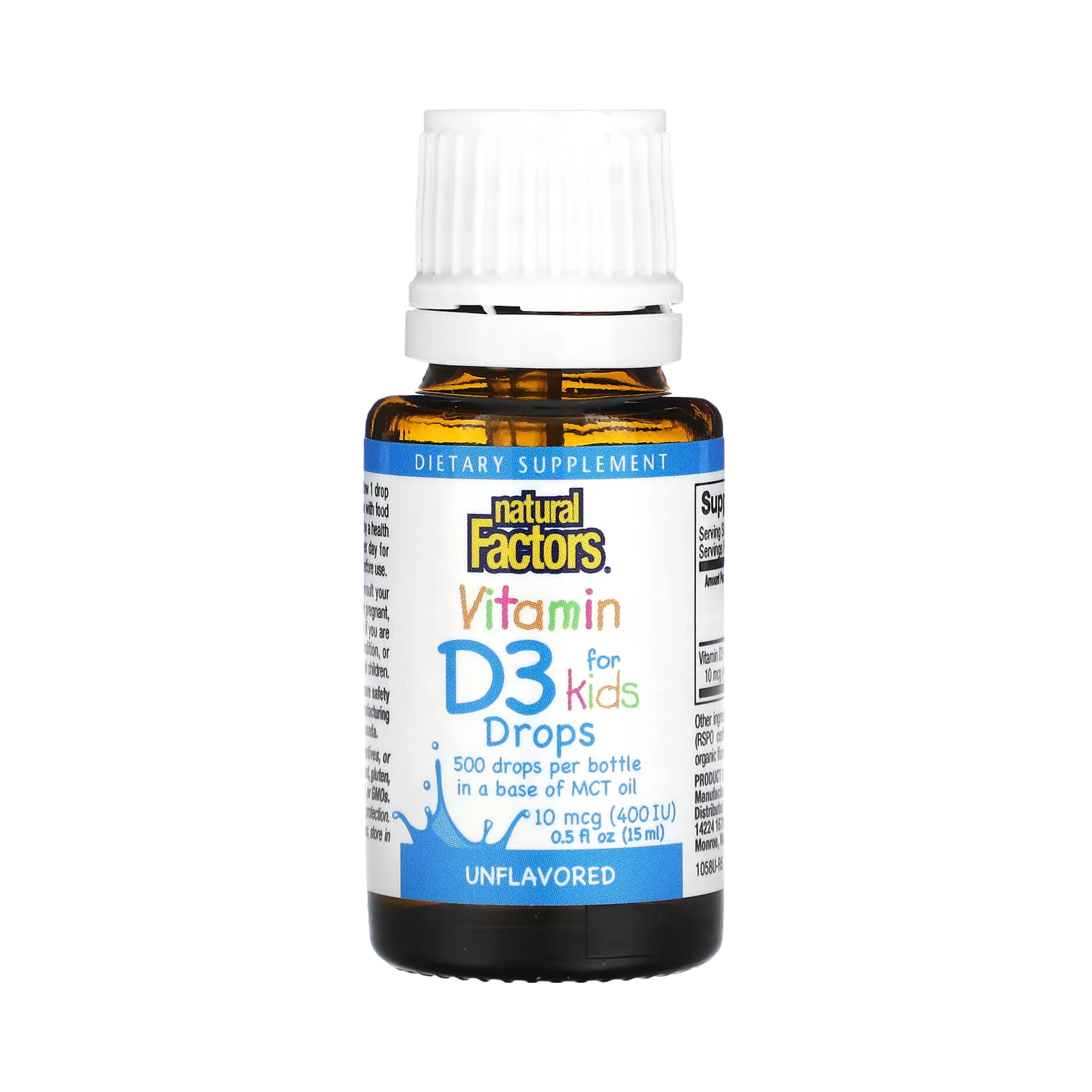 Natural Factors, Vitamin D3 Drops for Kids, Unflavored, 10 mcg (400 IU), 0.5 fl oz (15 ml)
