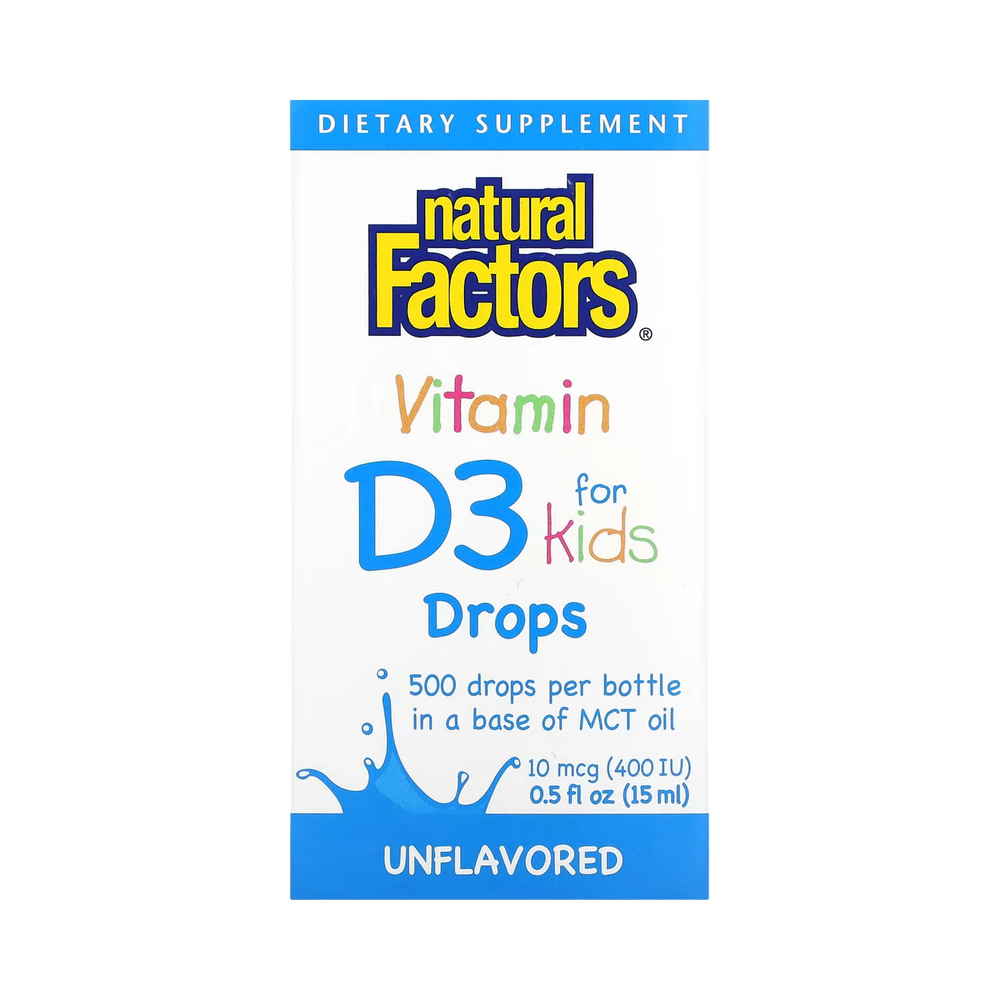 Natural Factors, Vitamin D3 Drops for Kids, Unflavored, 10 mcg (400 IU), 0.5 fl oz (15 ml)