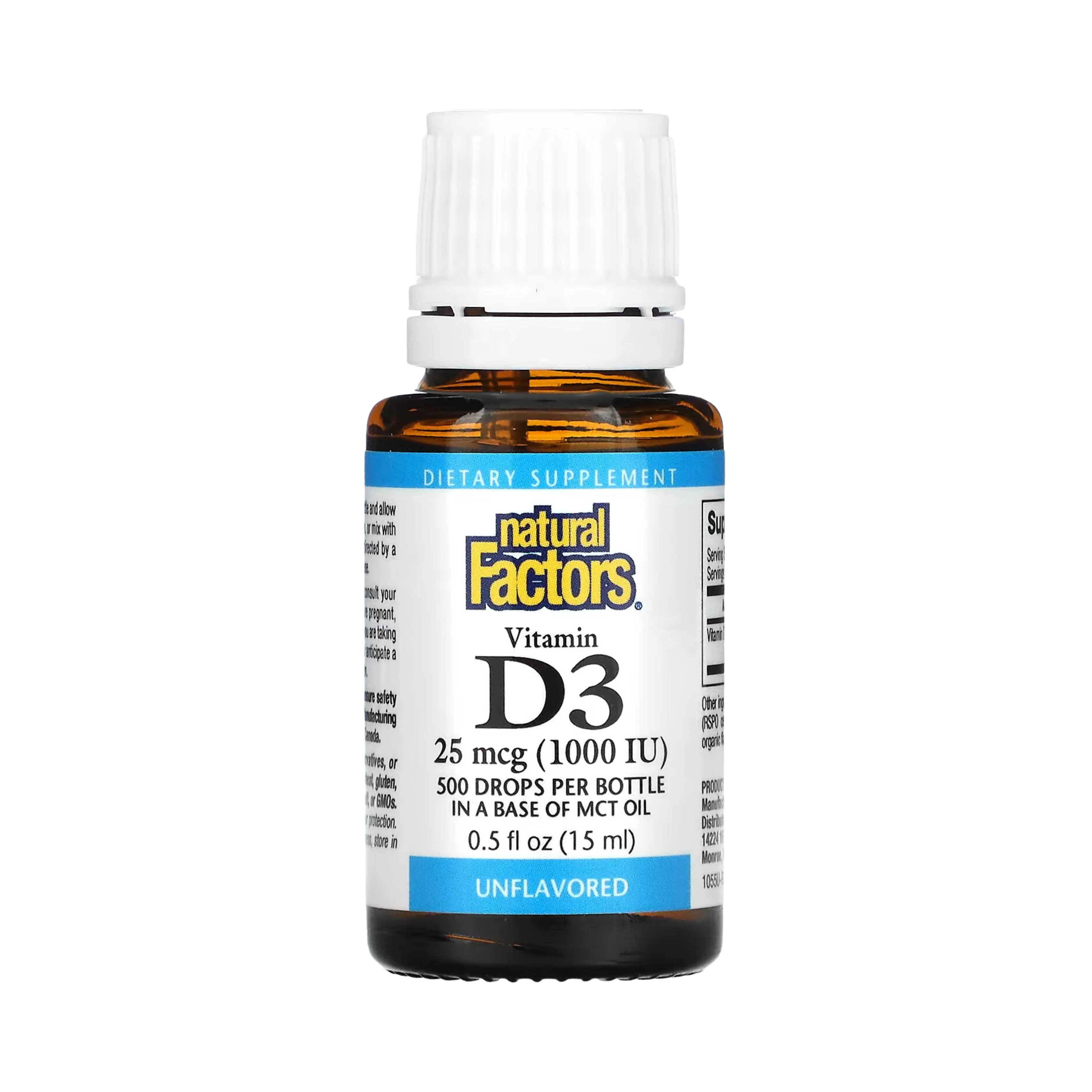 Natural Factors, Vitamin D3 Drops, Unflavored, 25 mcg (1,000 IU), 0.5 fl oz (15 ml)