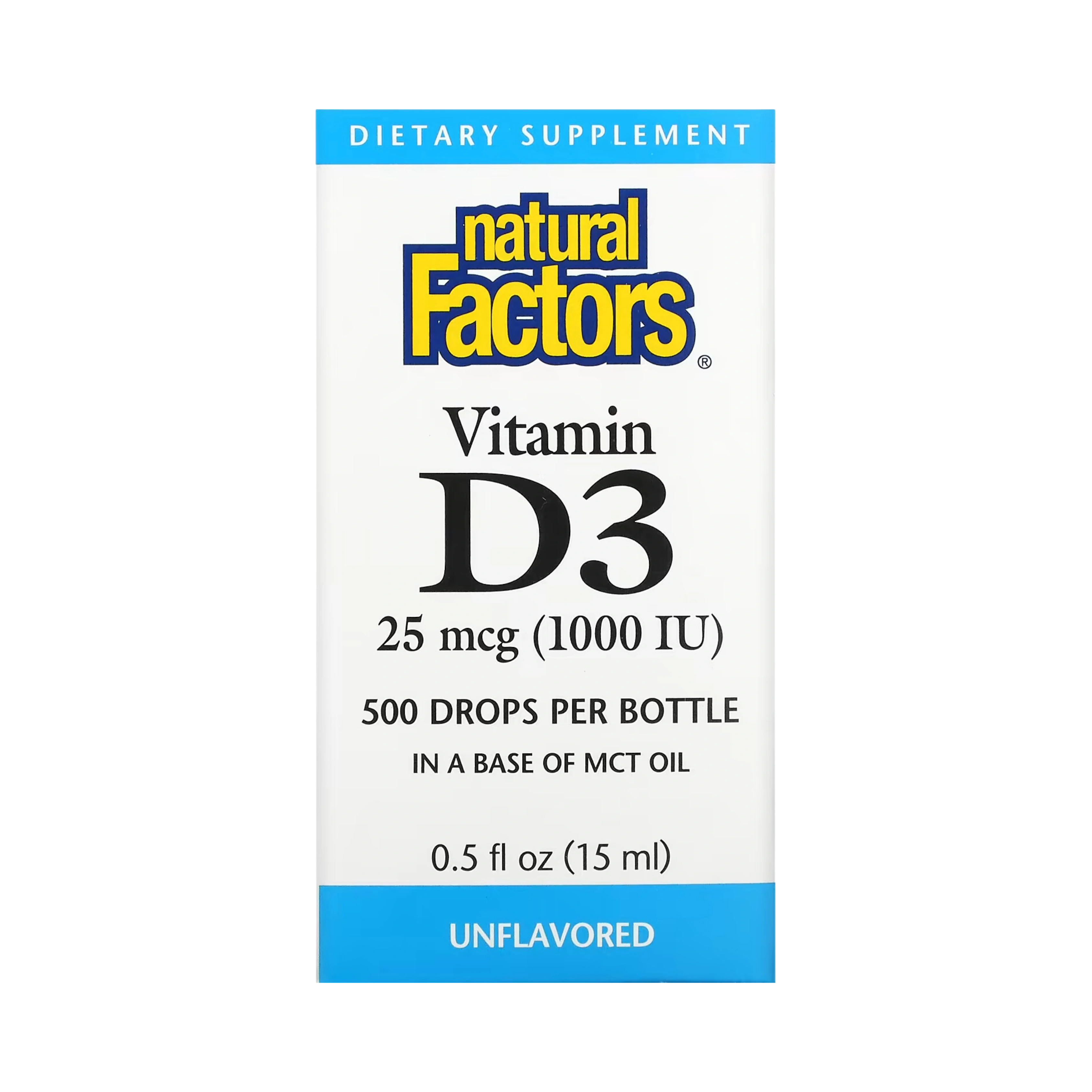 Natural Factors, Vitamin D3 Drops, Unflavored, 25 mcg (1,000 IU), 0.5 fl oz (15 ml)