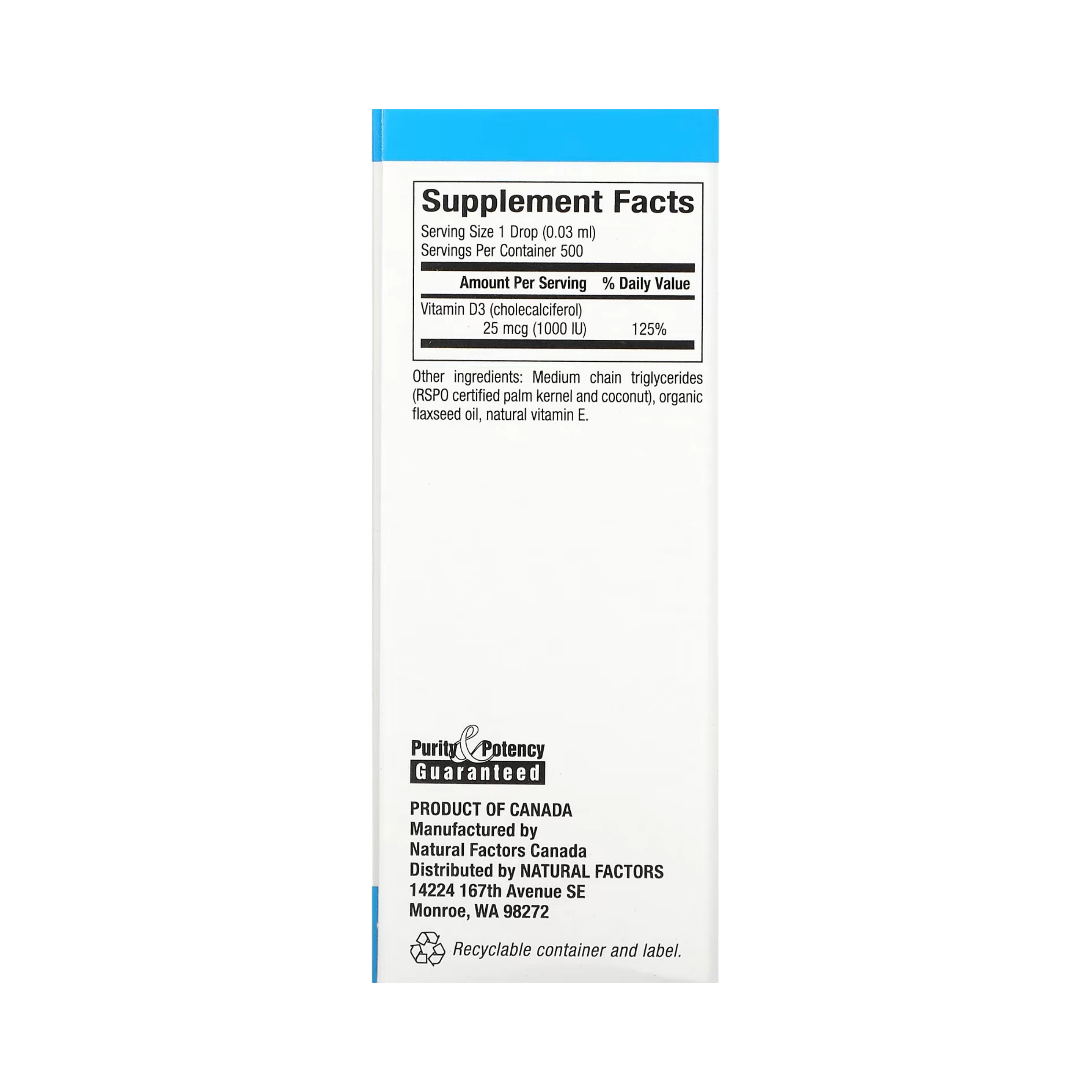 Natural Factors, Vitamin D3 Drops, Unflavored, 25 mcg (1,000 IU), 0.5 fl oz (15 ml)