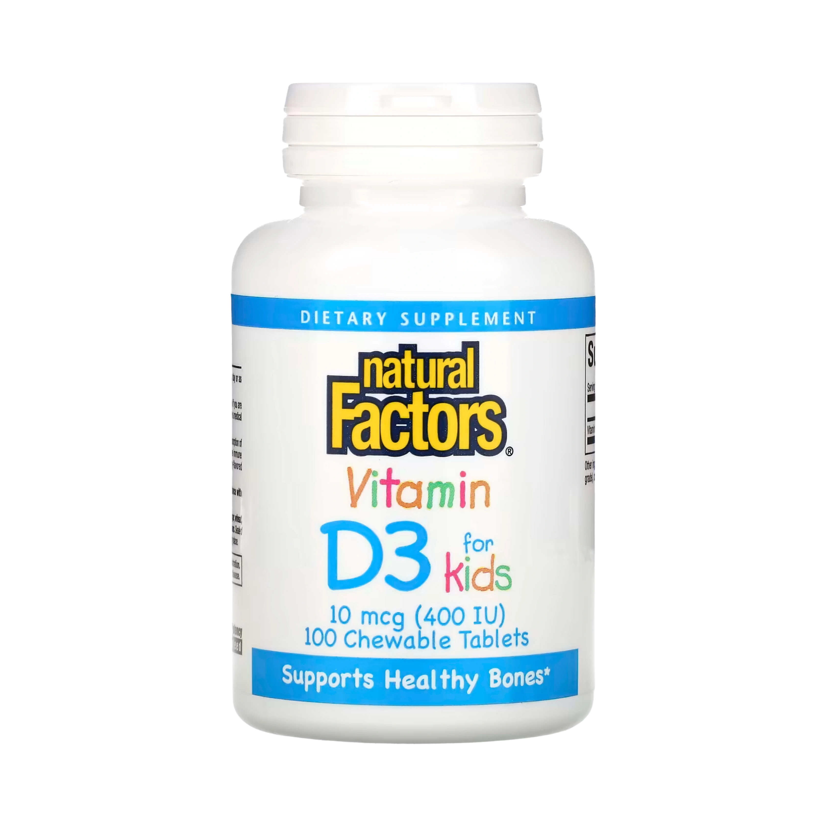 Natural Factors, Vitamin D3 for Kids, Strawberry, 10 mcg (400 IU), 100 Chewable Tablets