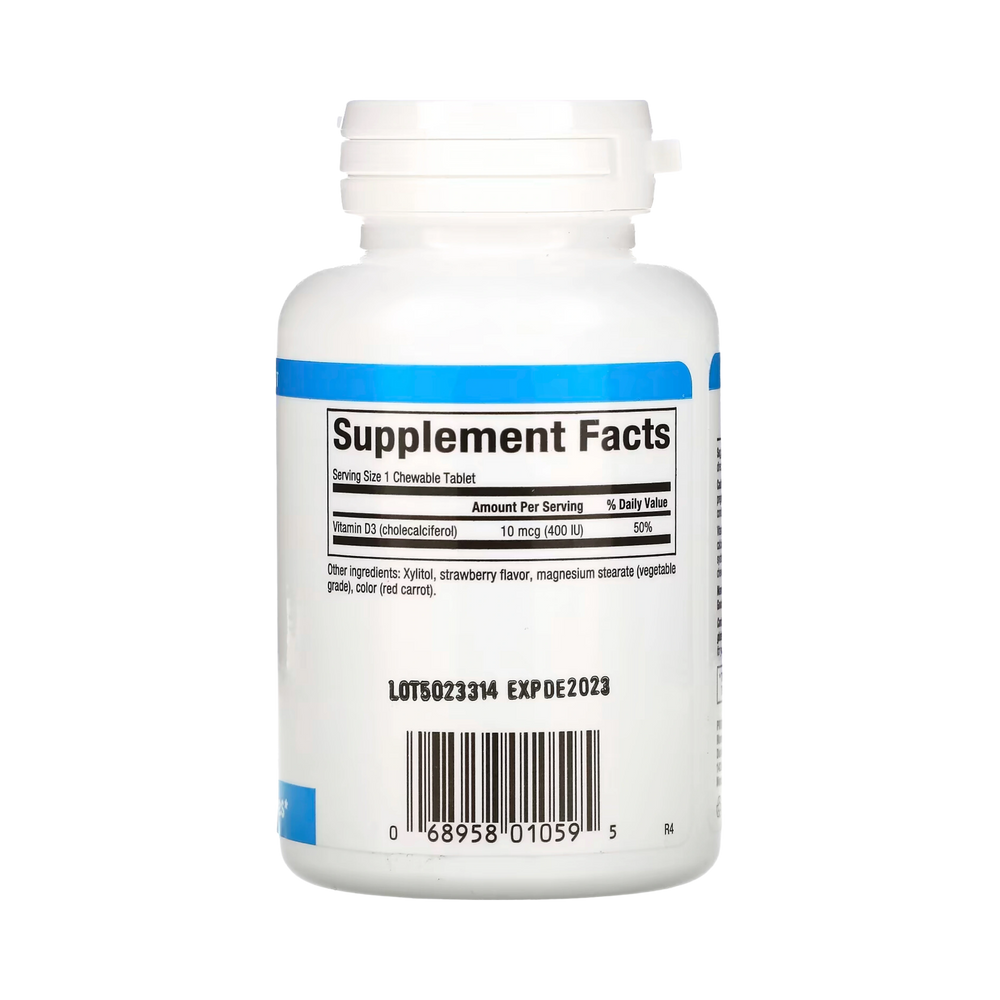Natural Factors, Vitamin D3 for Kids, Strawberry, 10 mcg (400 IU), 100 Chewable Tablets