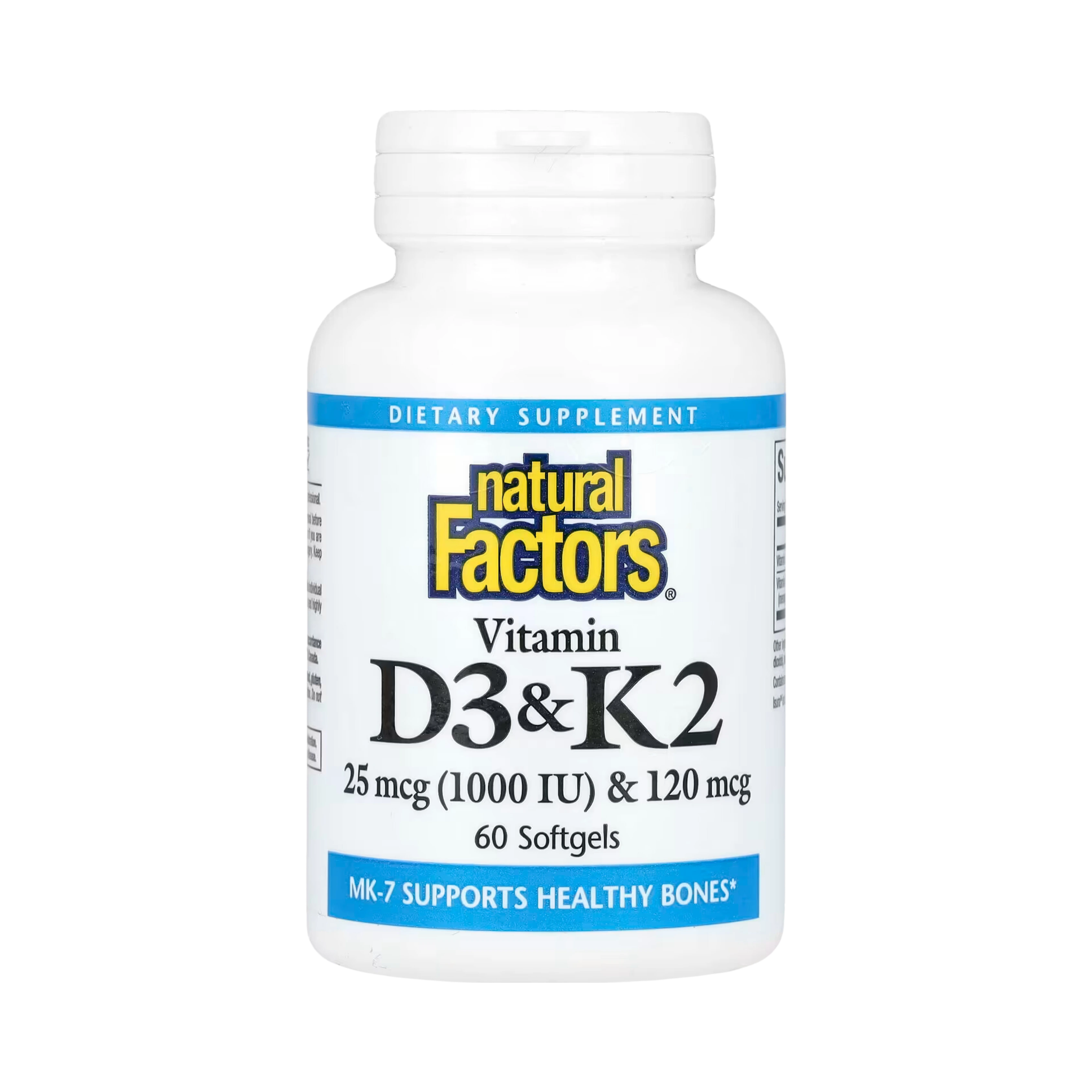 Natural Factors, Vitamin D3 & K2, 25 mcg (1,000 IU) & 120 mcg, 60 Softgels