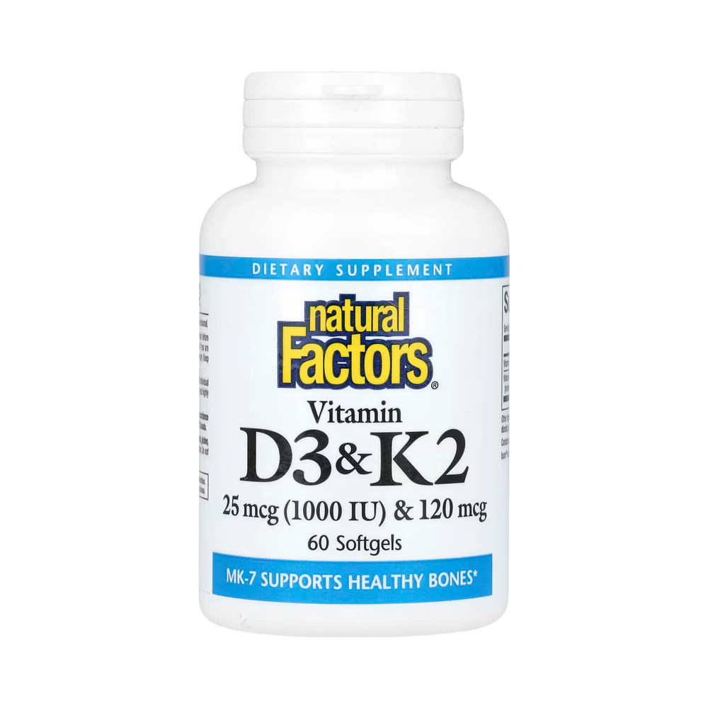 Natural Factors, Vitamin D3 & K2, 25 mcg (1,000 IU) & 120 mcg, 60 Softgels