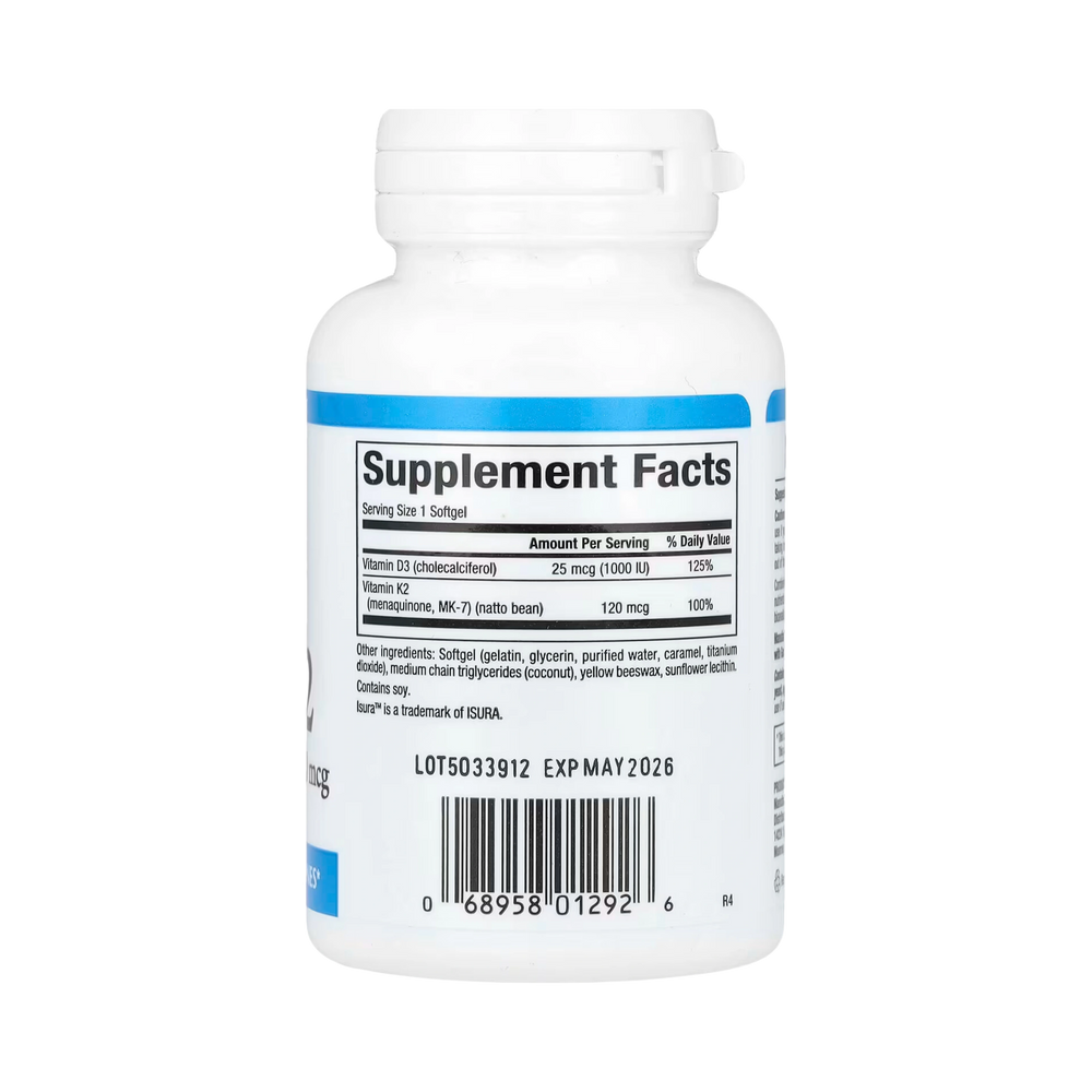 Natural Factors, Vitamin D3 & K2, 25 mcg (1,000 IU) & 120 mcg, 60 Softgels